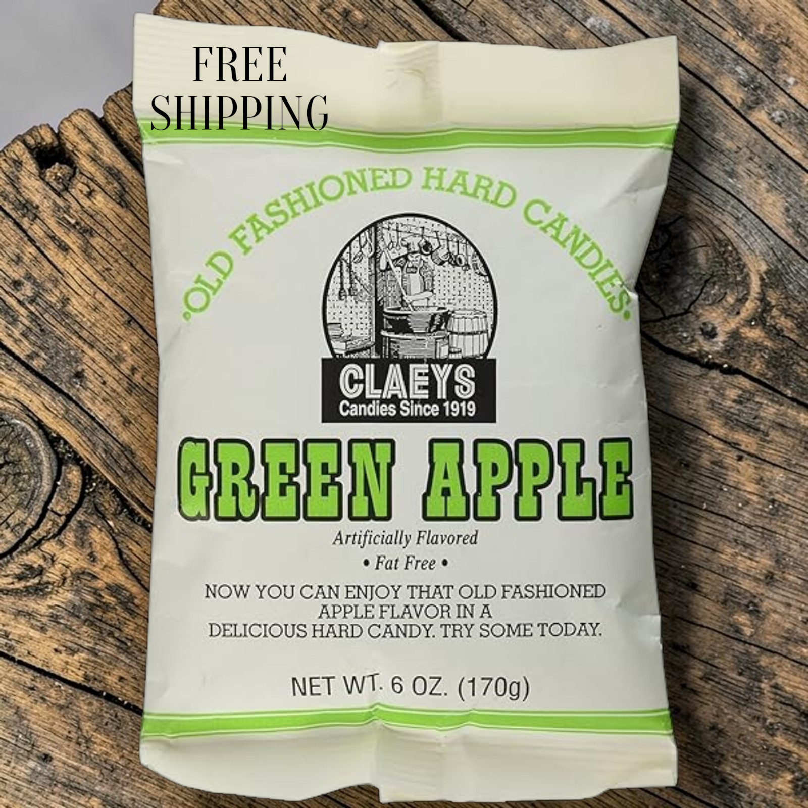 Claey's Old Fashioned Hard Candy, Green Apple (1-Bag)