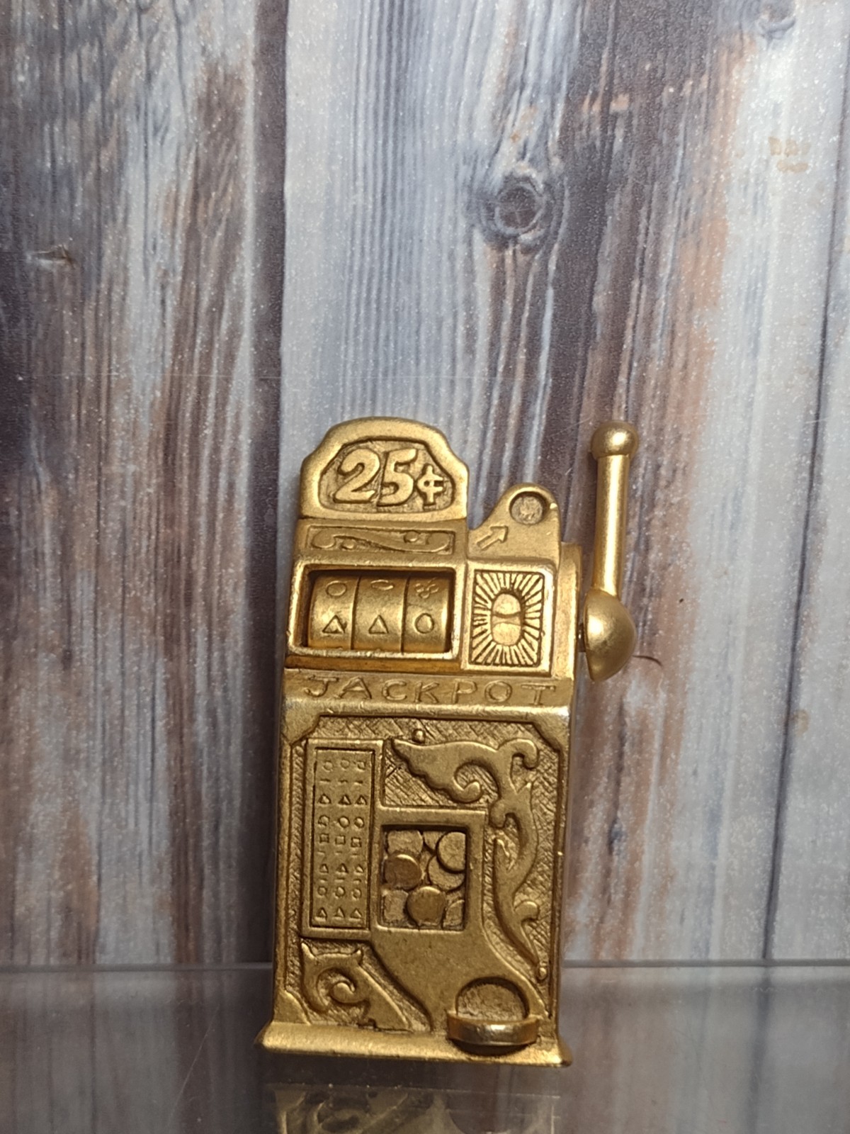 Lucky Slot Machine Vintage Brooch Pin Goldtone Vegas Trip