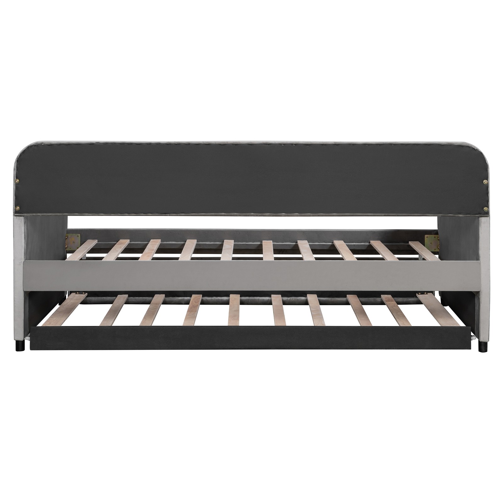 Upholstered Daybed Sofa Bed Twin Size With Trundle Bed and Wood Slat ,Gray