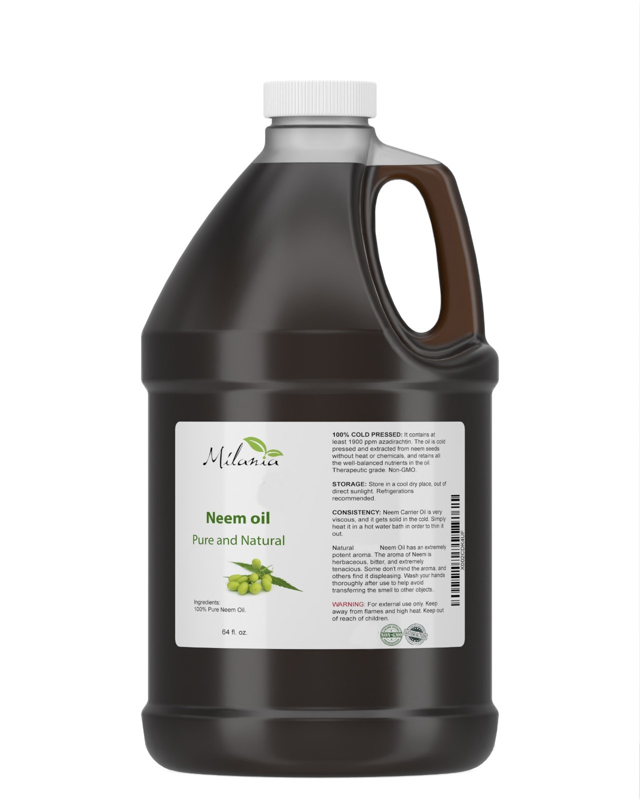Neem Oil 64 oz Premium - Virgin, Cold Pressed, Unrefined 100% Pure