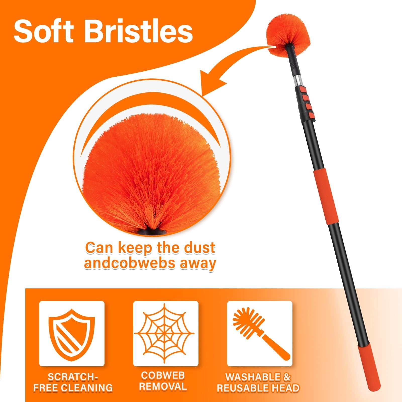 26FT Reach Cobweb Duster with Extension Pole - Spider Web Brush with 5-20 FT ...