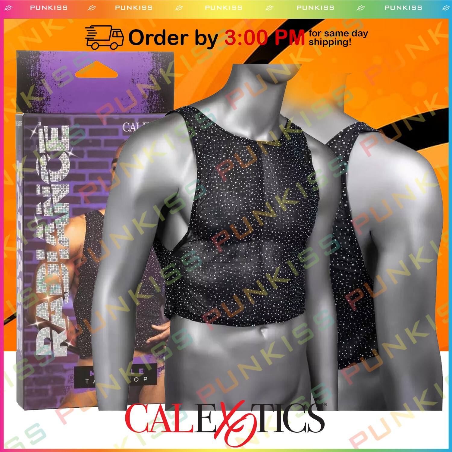 Mens Underwear Radiance Muscle Sleeveless Sexy Tank Top Black Sheer Glitter