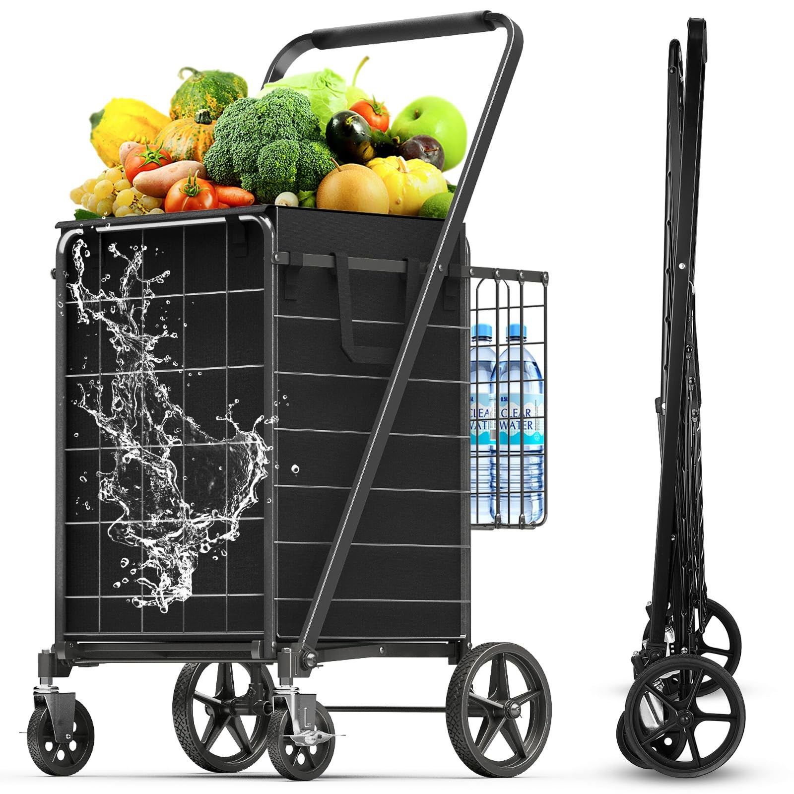 4.5 Cu Ft Folding Shopping Cart - 420 LB Capacity Grocery Cart with 360° Brak...