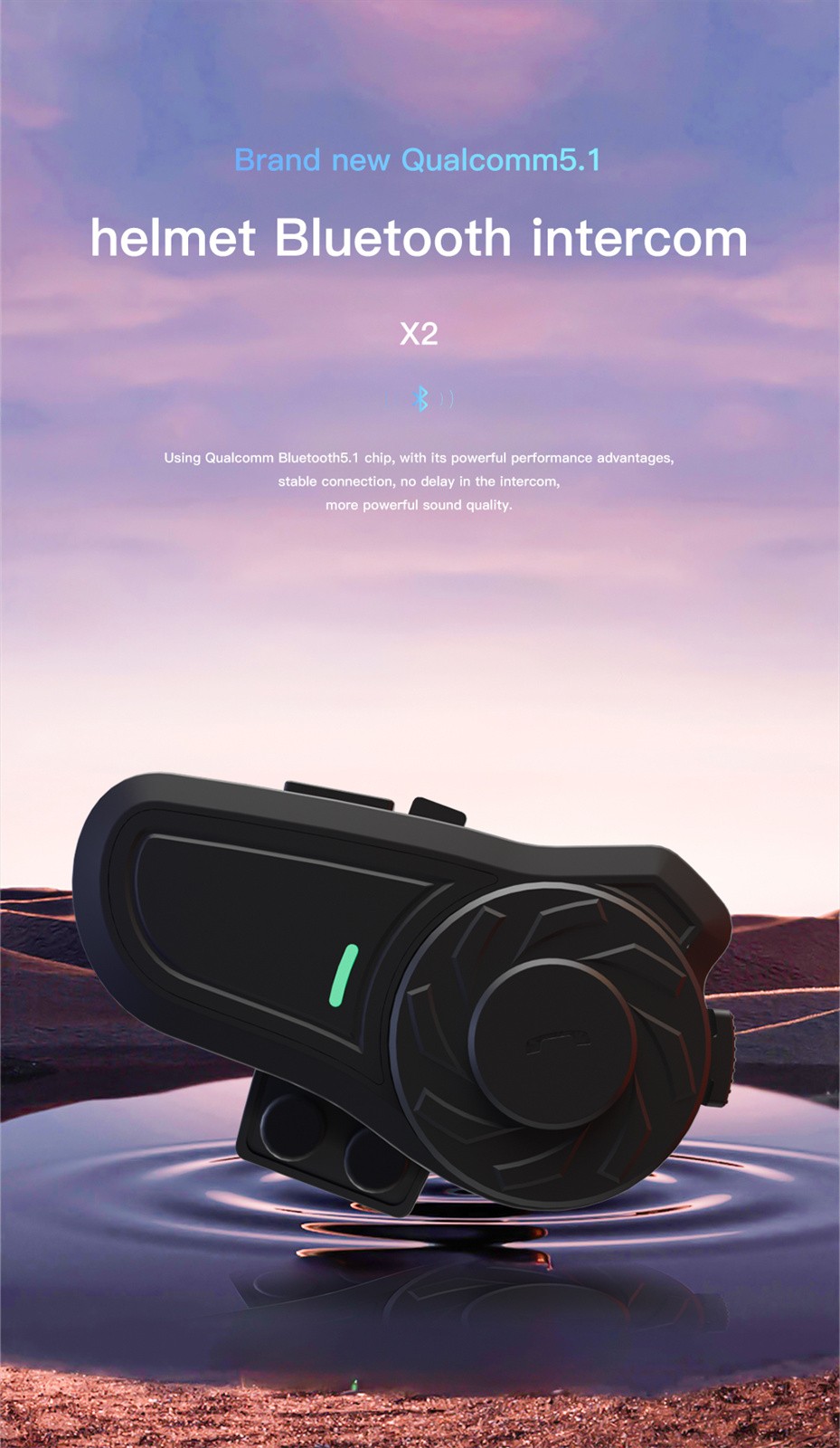 800M Intercom Bluetooth Motorcycle Bike Helmet Interphone Headset For 2 Riders