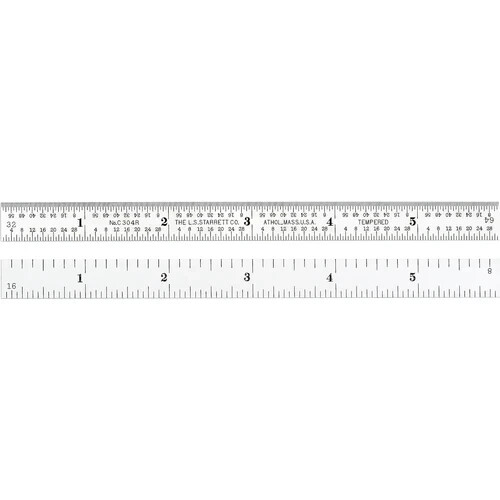 Starrett 6" Flexible Steel Rule Satin Chrome Finish C304R-6-6" 4R Grad 1/2" Wide