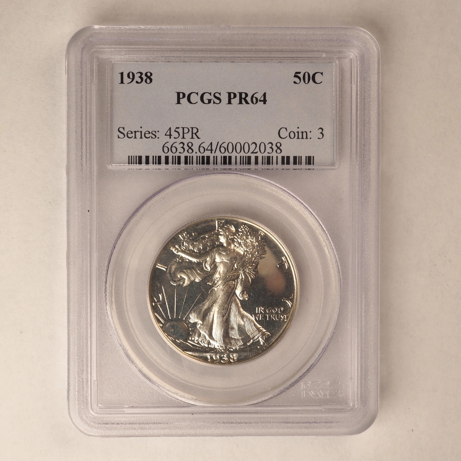1938 Proof Walking Liberty Half Dollar PCGS PR64 *NICE PROOF COIN!* - FREE SHIP!