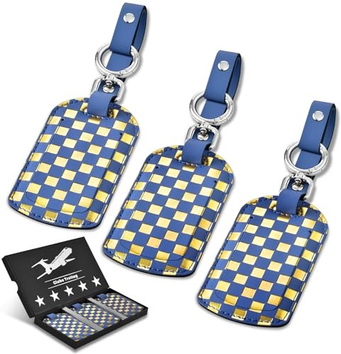 Luggage Tags for Suitcases Travel Accessories: Leather Luggage Tag 3 Blue+gold