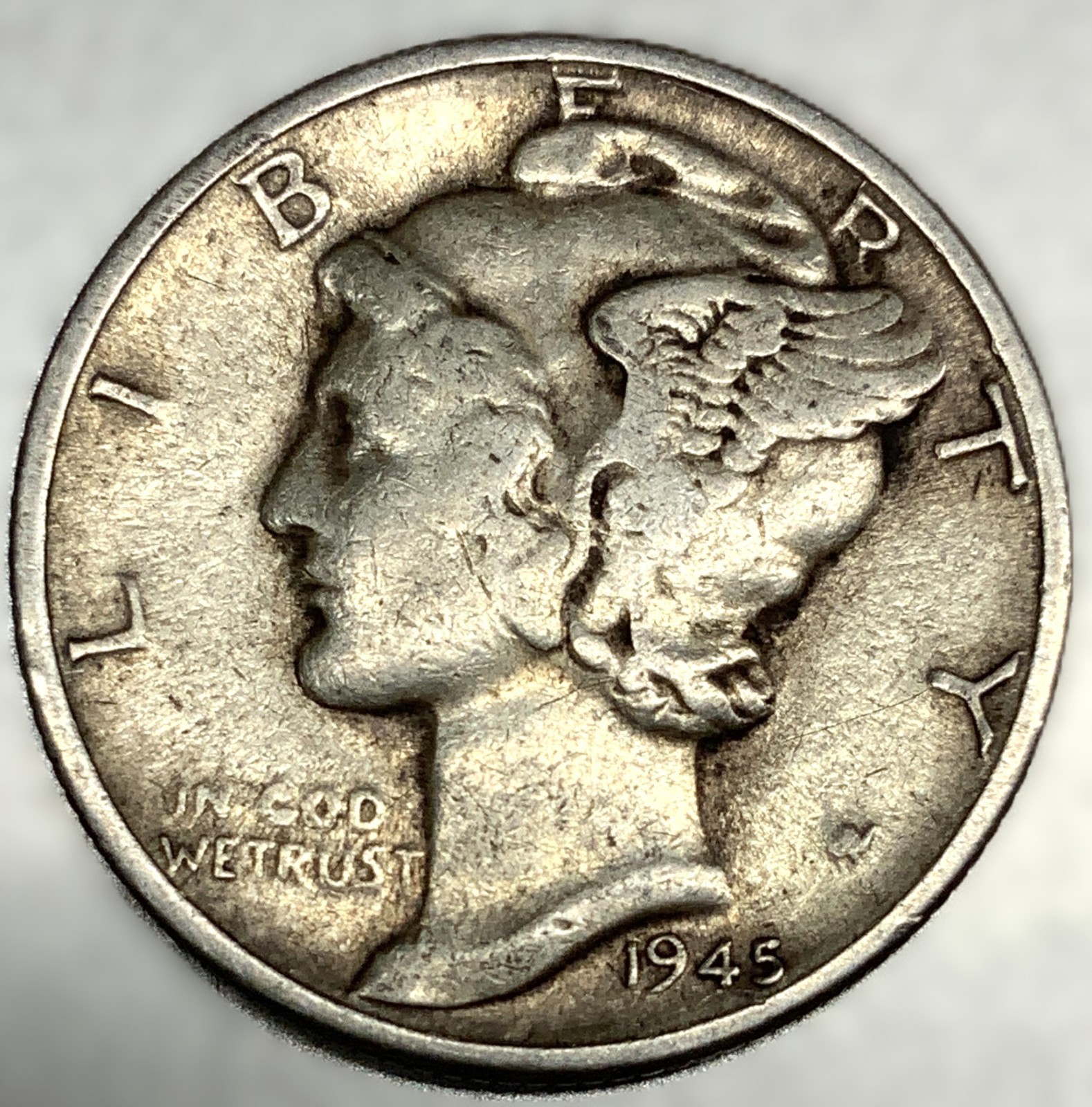 1945-D Mercury Dime 10c FN Fine Circulated Condition 90% Silver US Coin - 4447