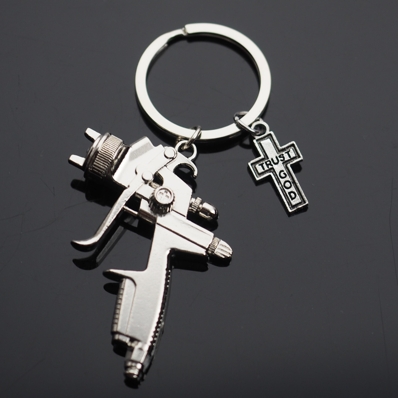 Spray Paint Gun Painter Key Chain Ring Keychain with Trust God Charm Gift