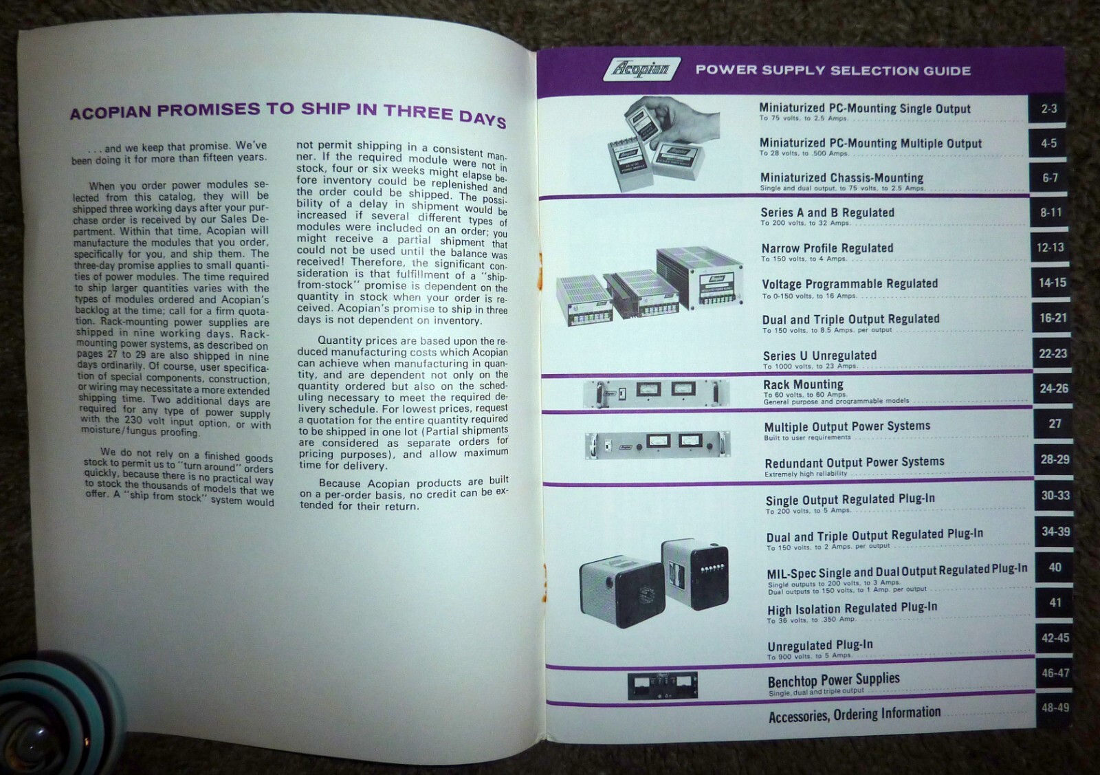 Acopian Power Supply Catalog 1981 OEM Good Condition