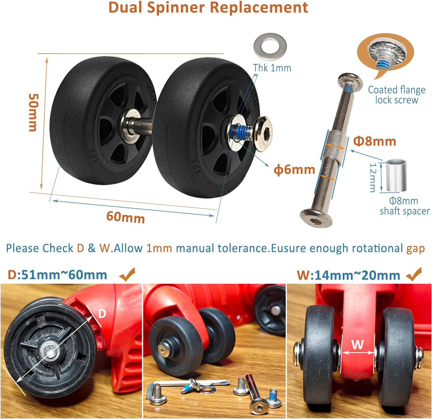 Luggage Wheels Replacement Kit for Spinner Suitcase Caster Trolley Carry on Roll