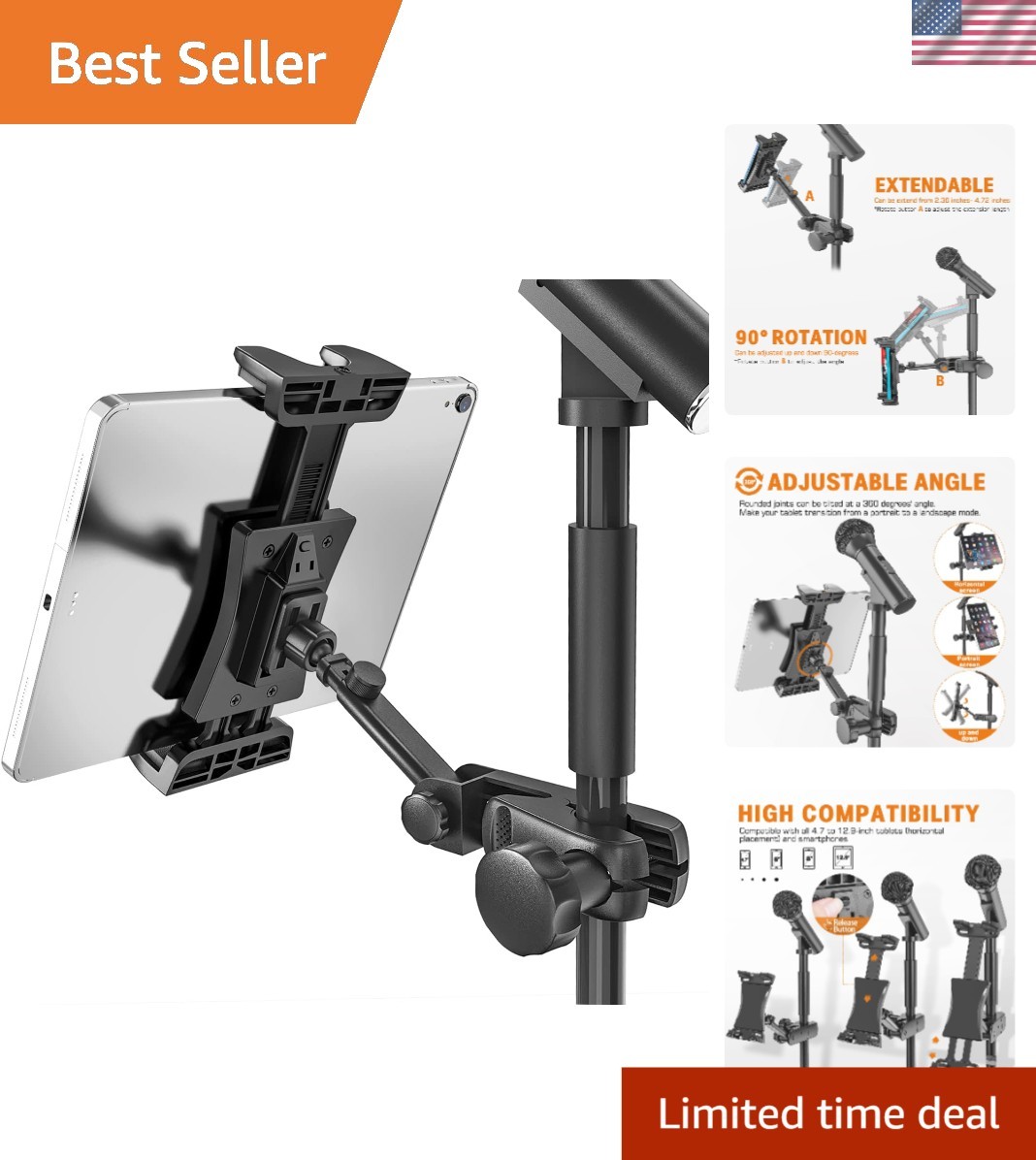 360-Degree Rotating Tablet Mount for Mic Stand – Perfect for Live Performances