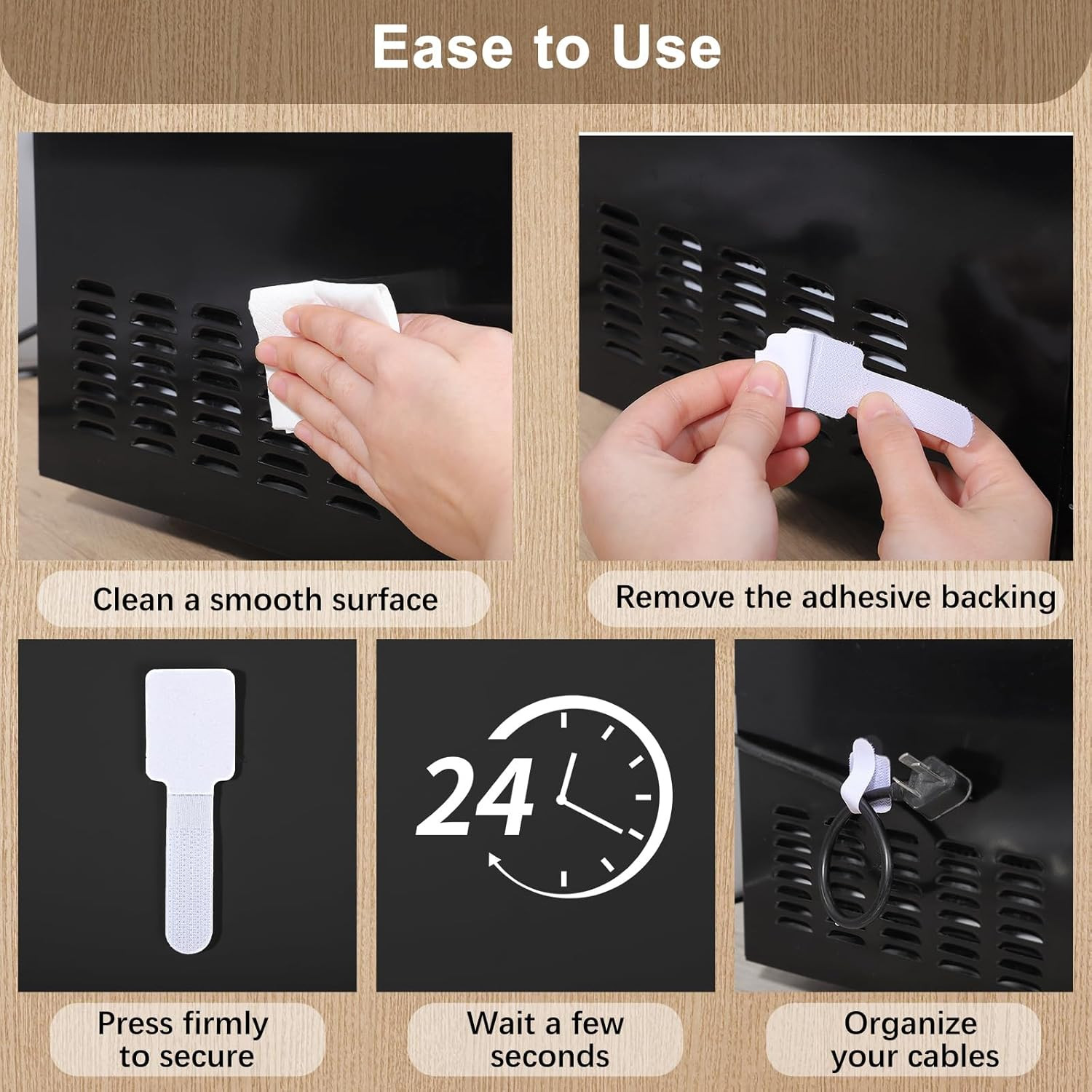 100 Pcs Hook and Loop Cable Ties, Self Adhesive Cable Management Desktop Cable S