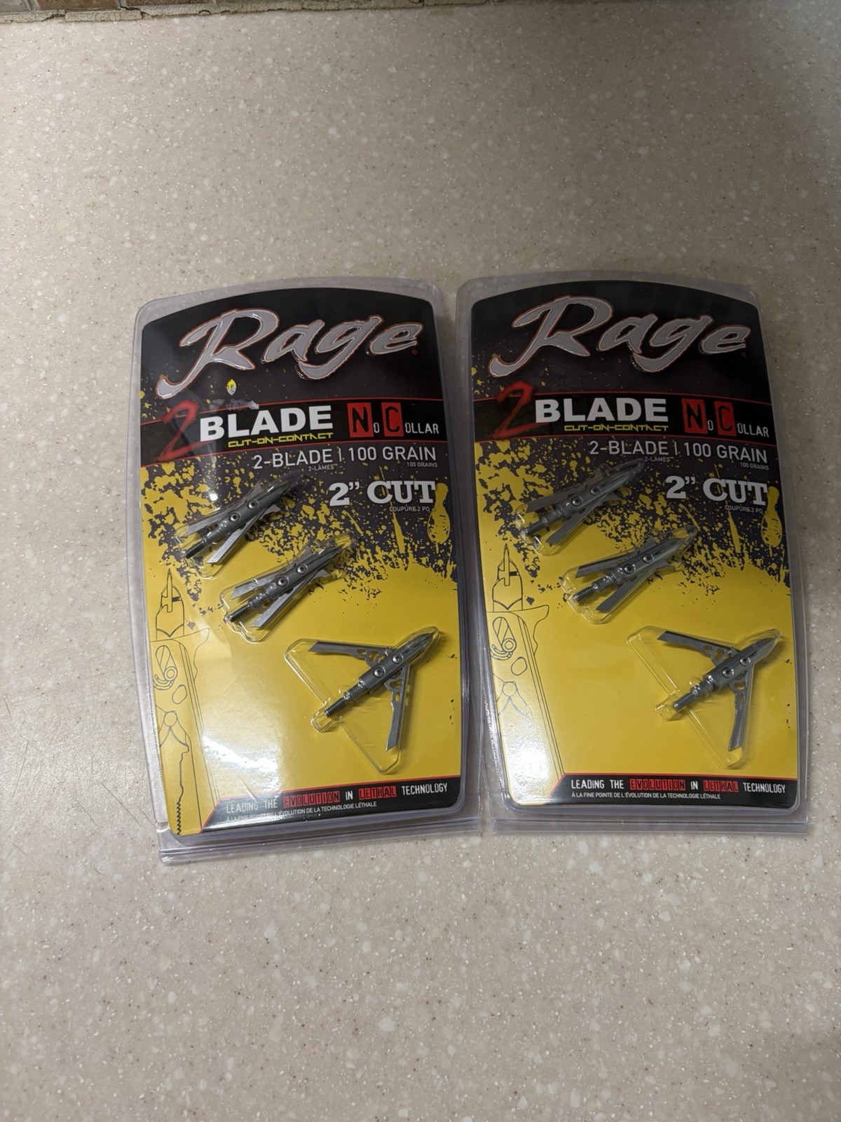 2 PACK Rage 2 Blade 100 Grain Cut-On-Contact No Collar Broadhead 3 Packs NEW E4
