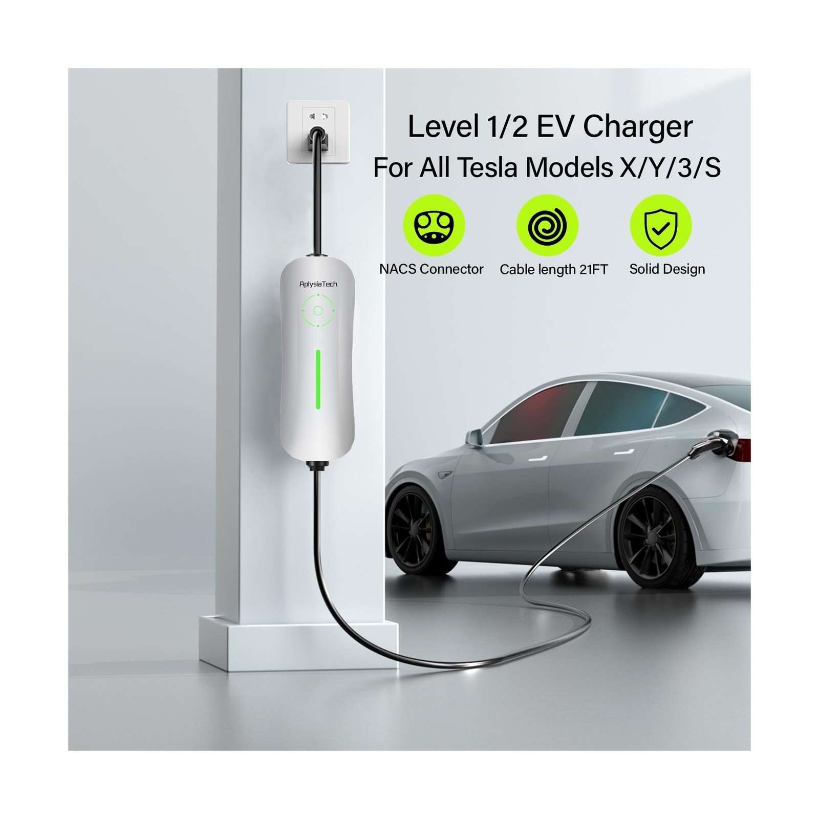 Level 1/2 EV Tesla Charger,16A 120V/240V Tesla Home Charging Station, 21FT Ca...