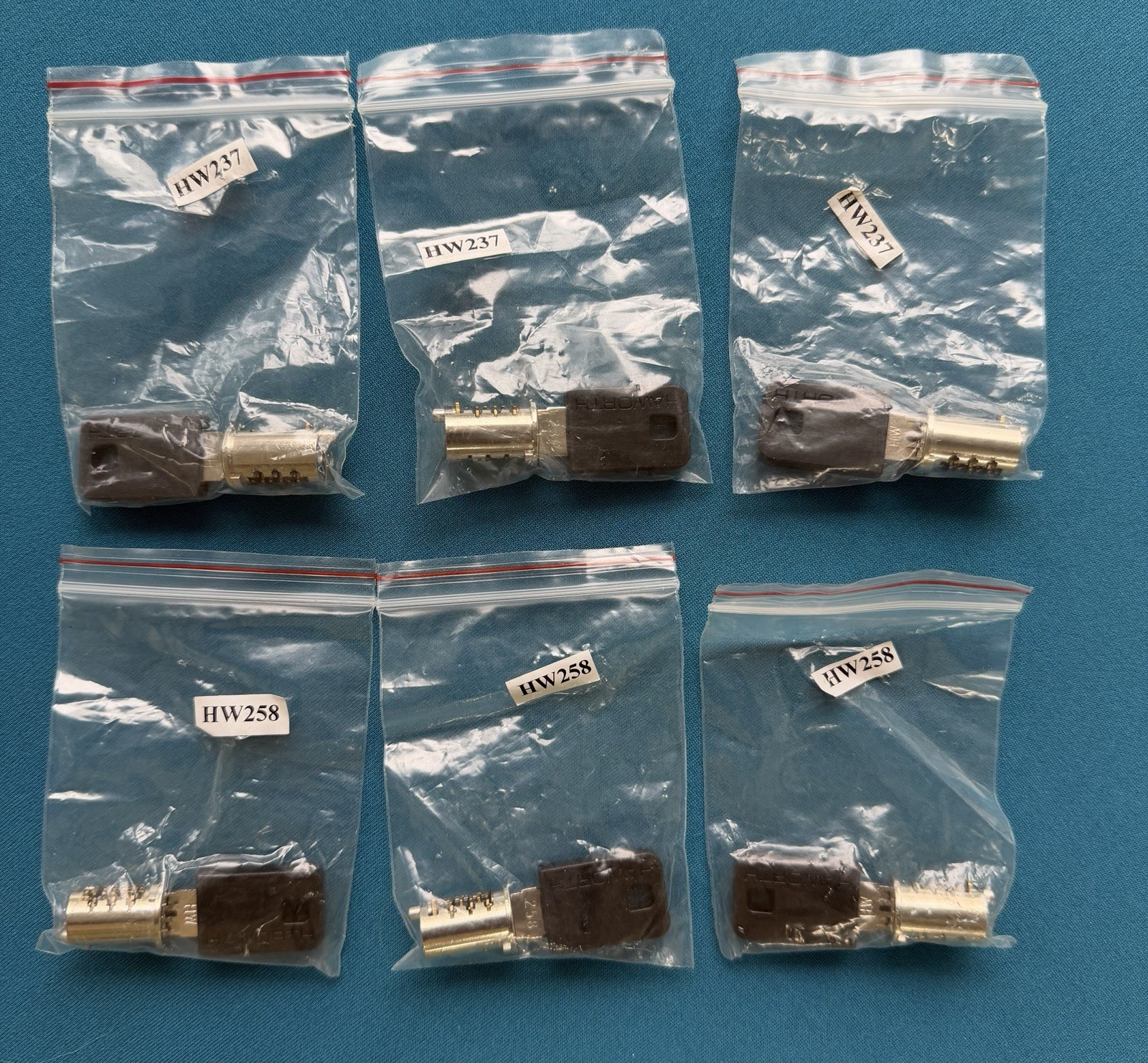 Haworth Key and Core Black Lot of 6, Comes In 2 Sets of 3 of the Same Key & Core