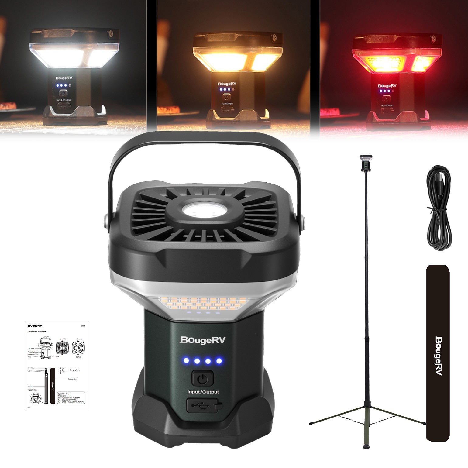 BougeRV Telescoping Camping Light LED Outdoor Lantern Tent Lamp 8000mAh 3200 Lm