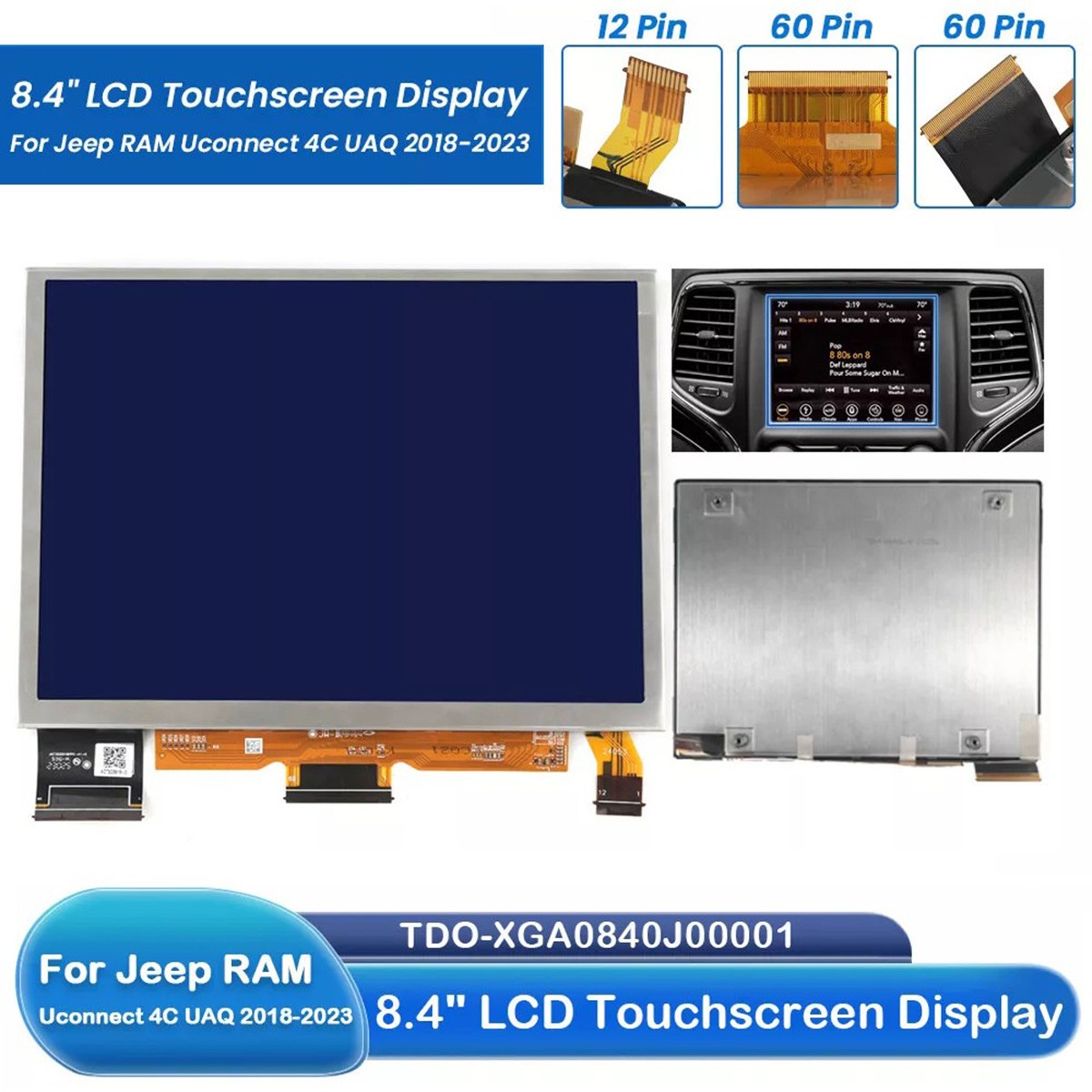 TDO-XGA084 For 18-23 RAM Jeep REPLACEMENT 8.4" Uconnect 4C UAQ LCD Touch Screen