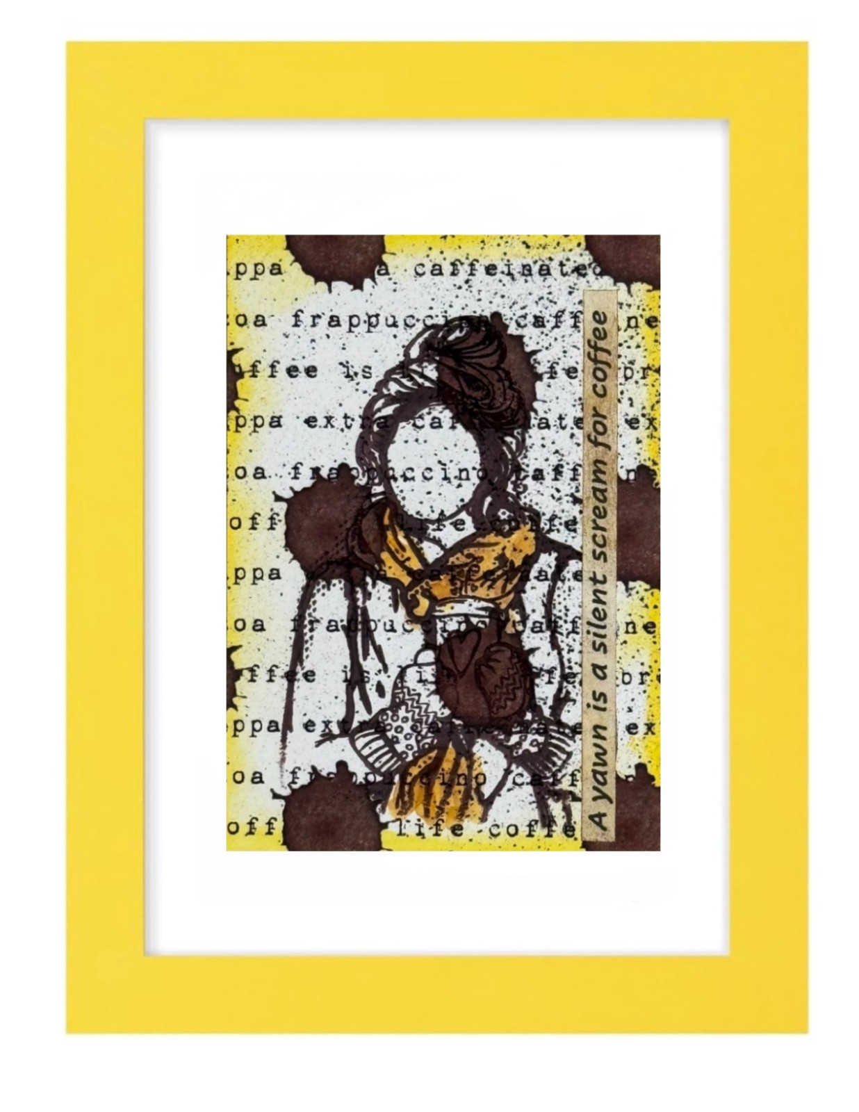 Mixed Media Art Trading Card ATC ACEO Mini Collectable Yawns & Coffee Lover