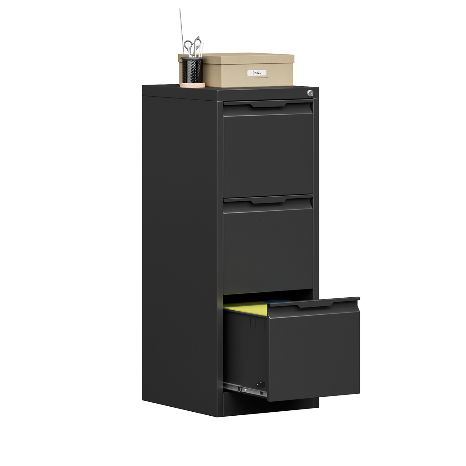 Metal 3 Drawer File Cabinet Lockable Home Office Storage Filing Organizer Black