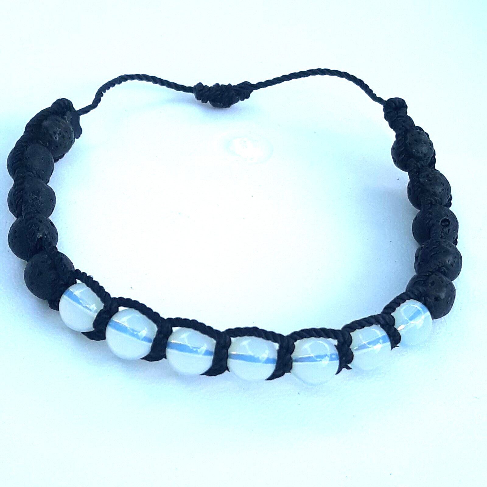 Protection Bracelets 7 Moonstone with 10 Lava beads in black string