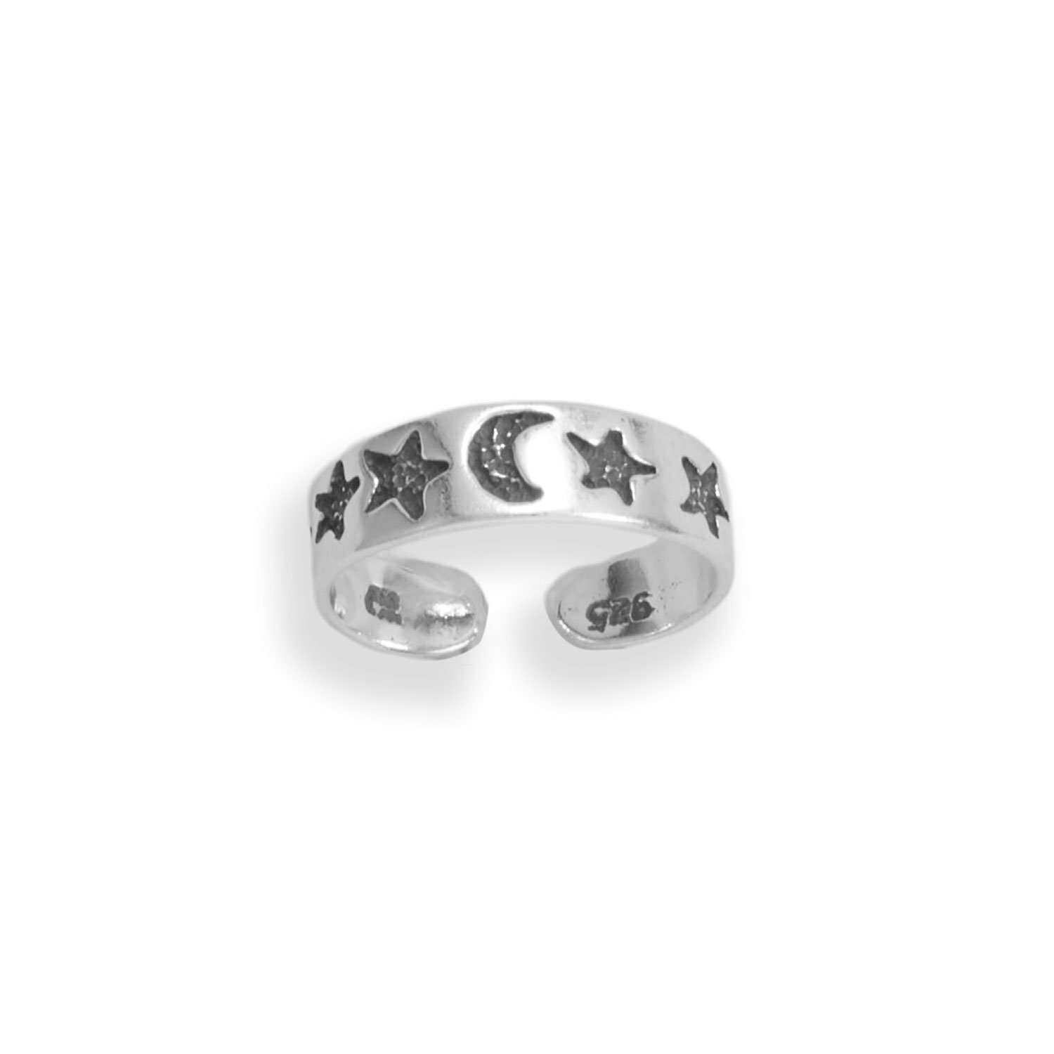 Sterling Silver Oxidized Moon and Stars Toe Ring