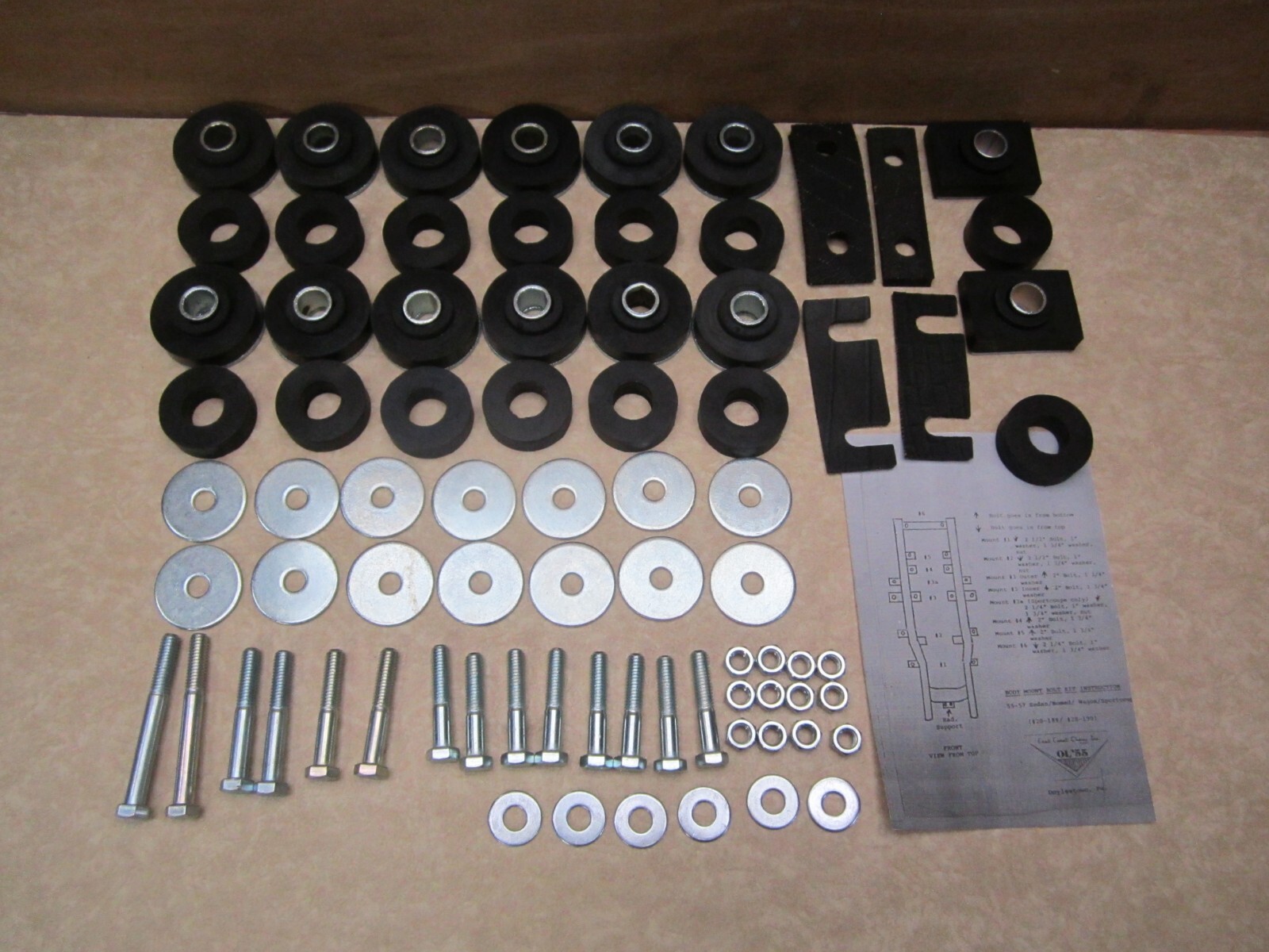 55 56 57 Chevy Sedan Body Frame Mount Bushing Kit & Bolts 1955 1957 Nomad Wagon