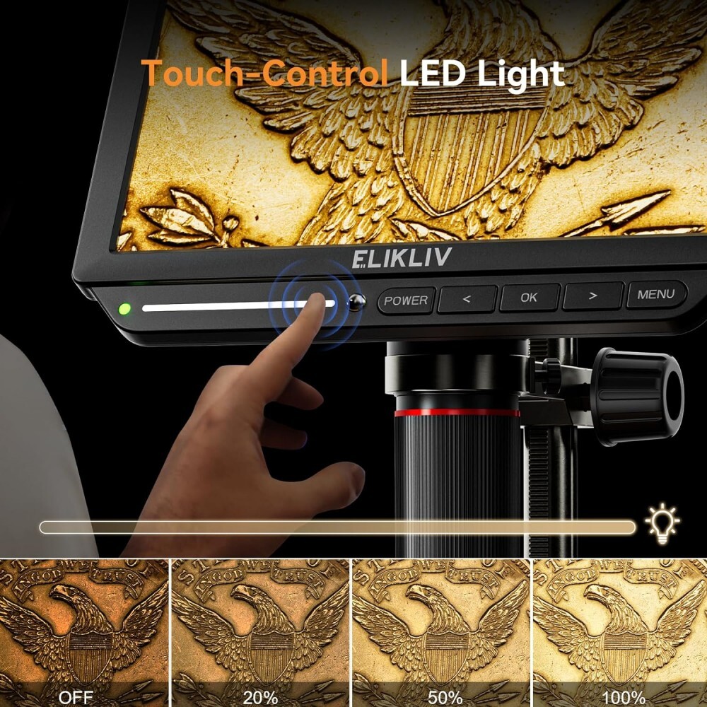 Elikliv 4K LCD Digital Microscope 8" Coin Microscope 2000X 52MP HDMI & USB Used