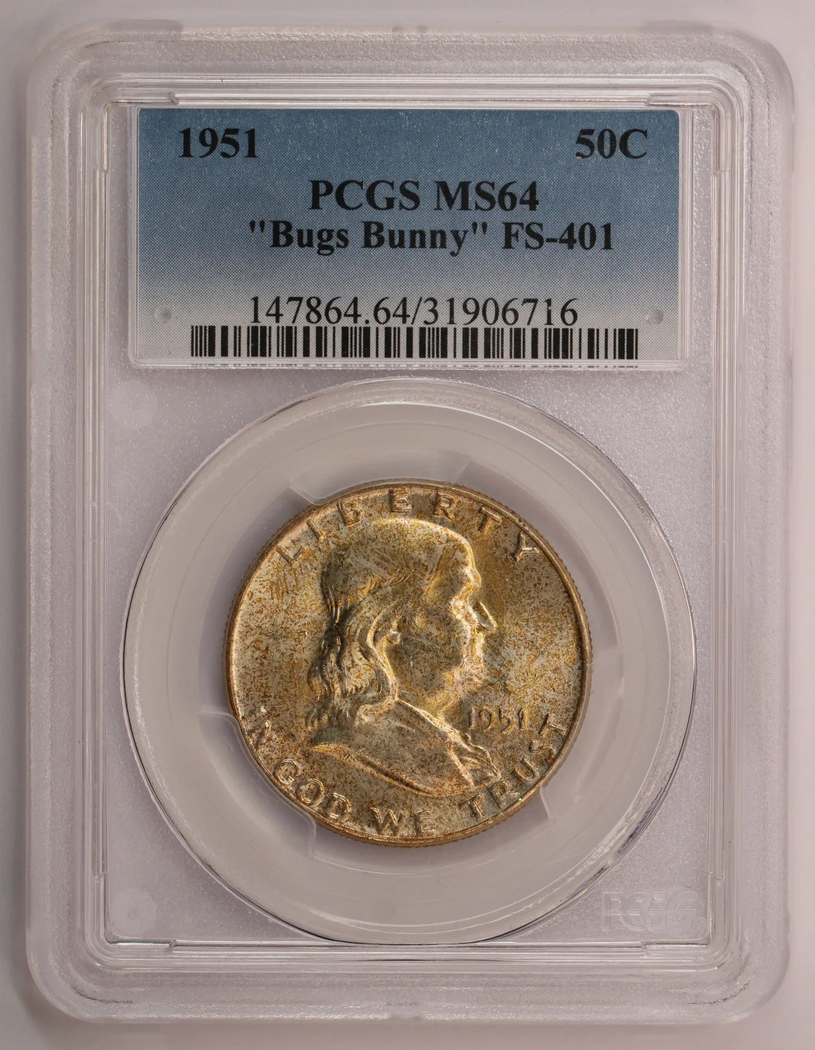 1951 Franklin Half Dollar PCGS MS64 "Bugs Bunny"