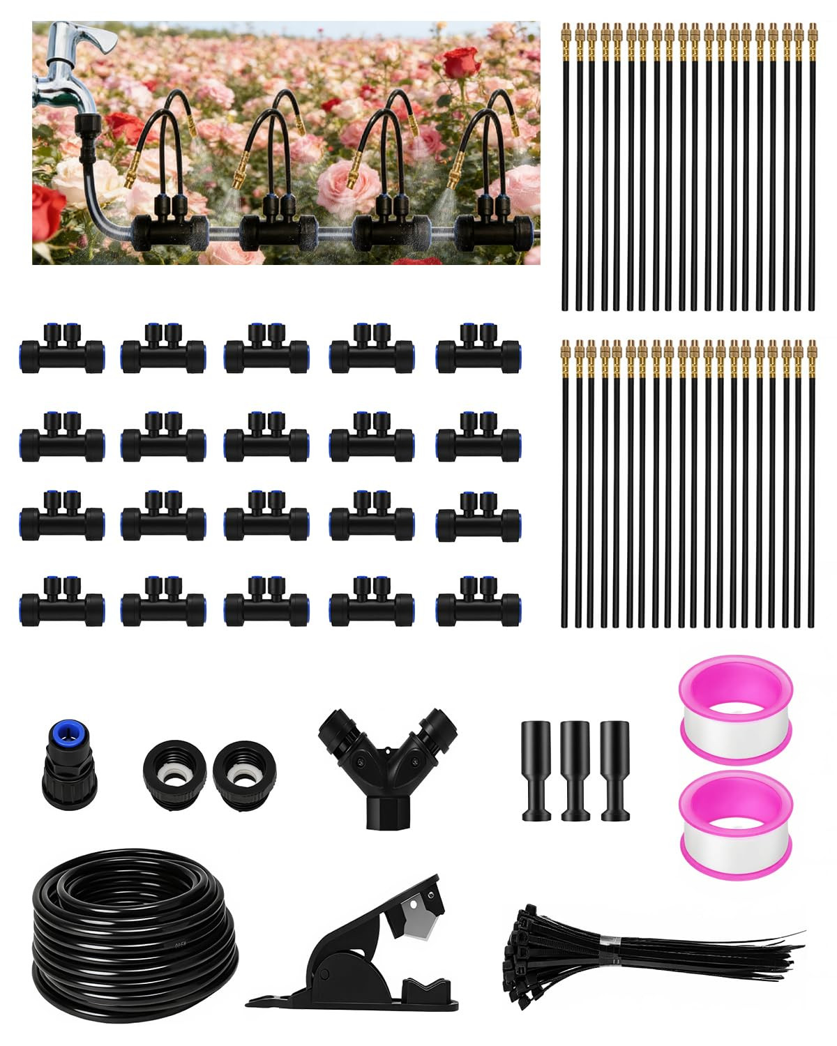 66FT Drip Irrigation System with 40 Nozzles, Automatic Drip Irrigation Kit, Gard