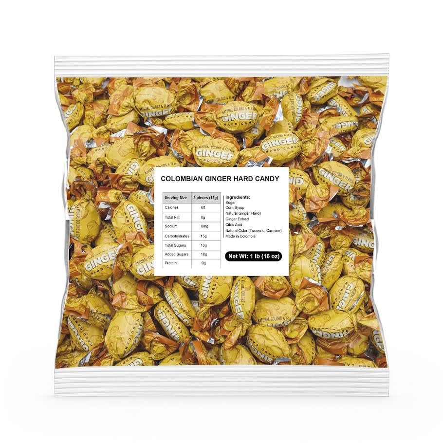 Ginger Hard Candy 1 lb Bag (Approx. 90 Pcs) - Individually Wrapped, Nausea Relie