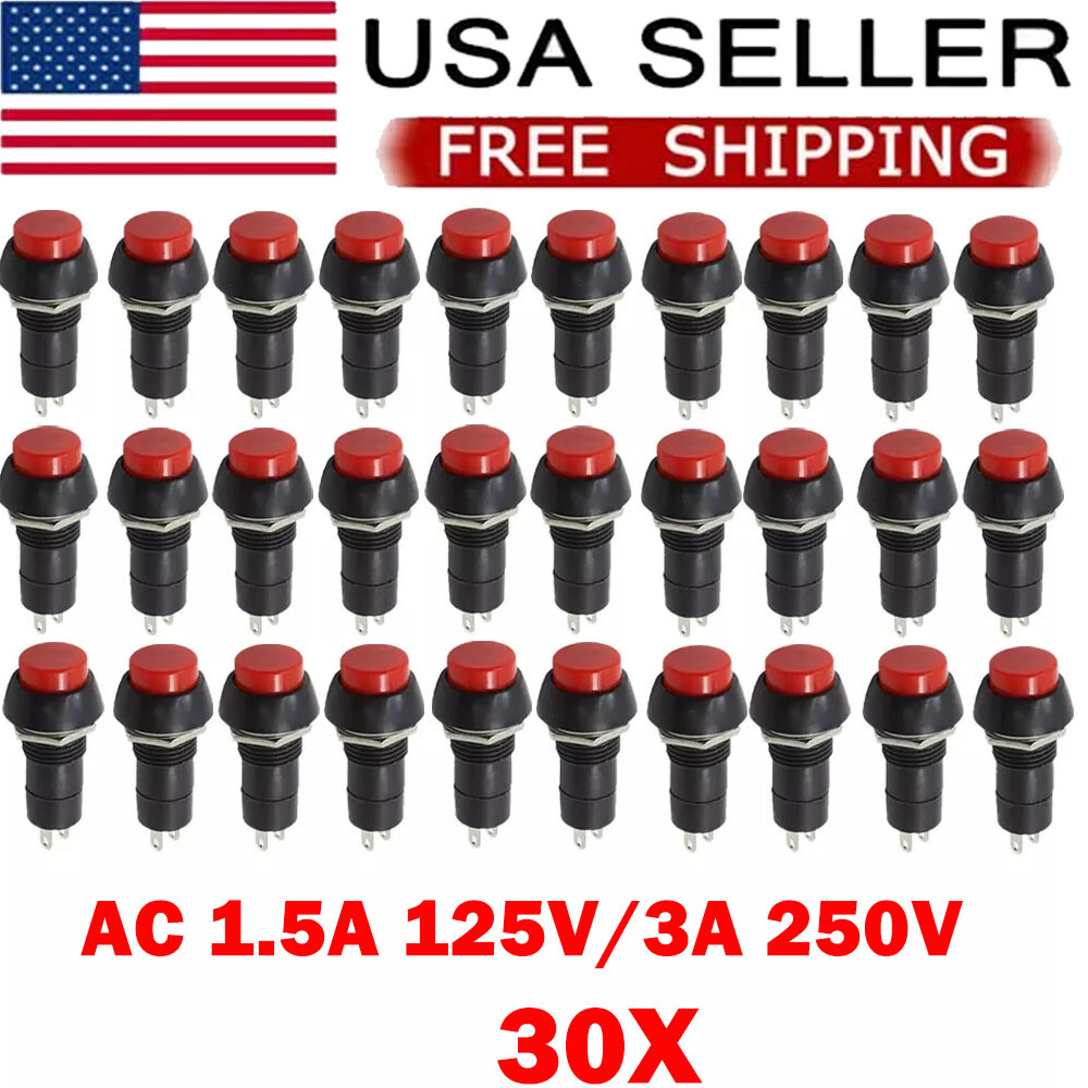 30x Red Momentary Push Button Switchs Reset Horn 1.5A 125V/3A 250V Car Boat 12mm