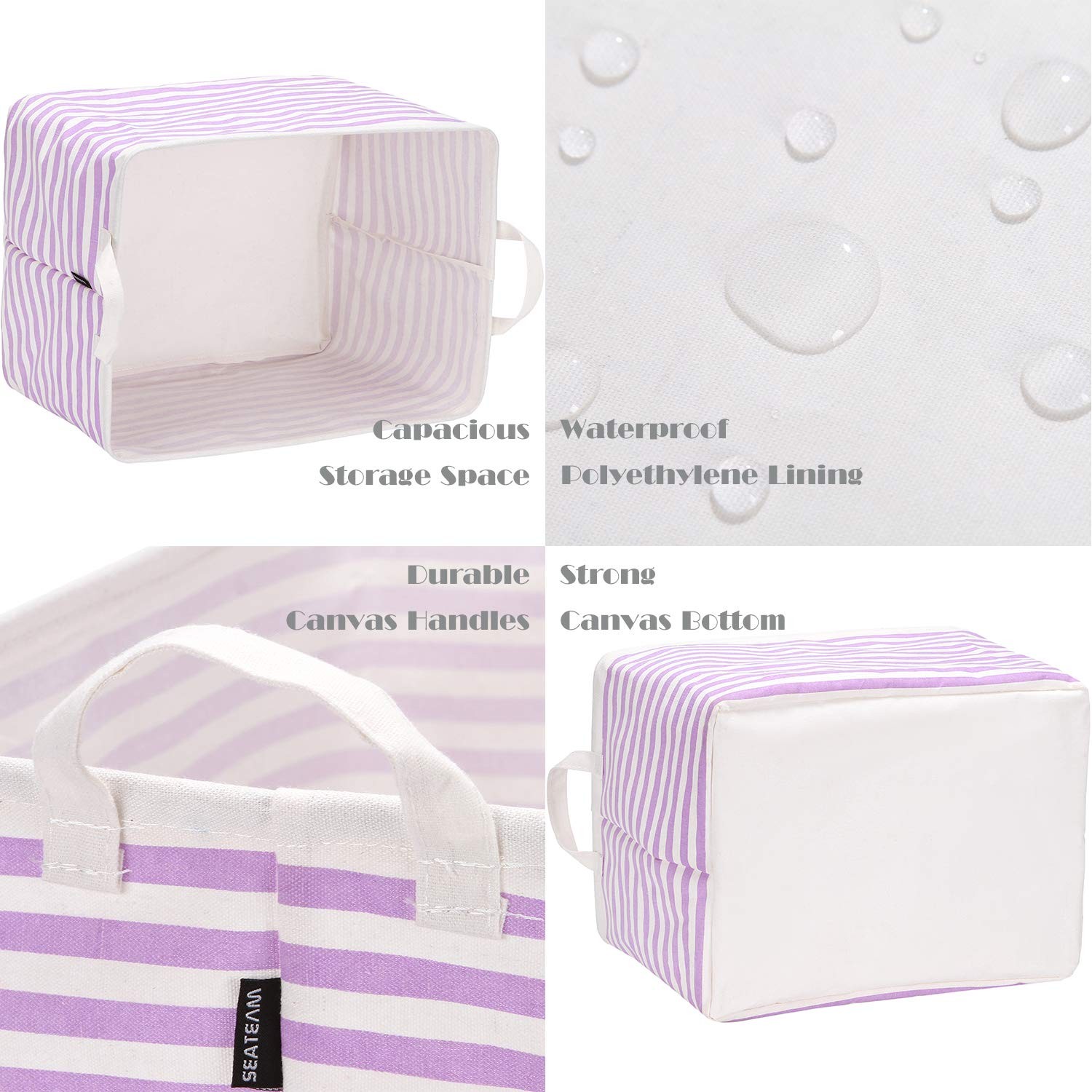 Collapsible Canvas Fabric Storage Basket with Handles, Rectangle Waterproof S...