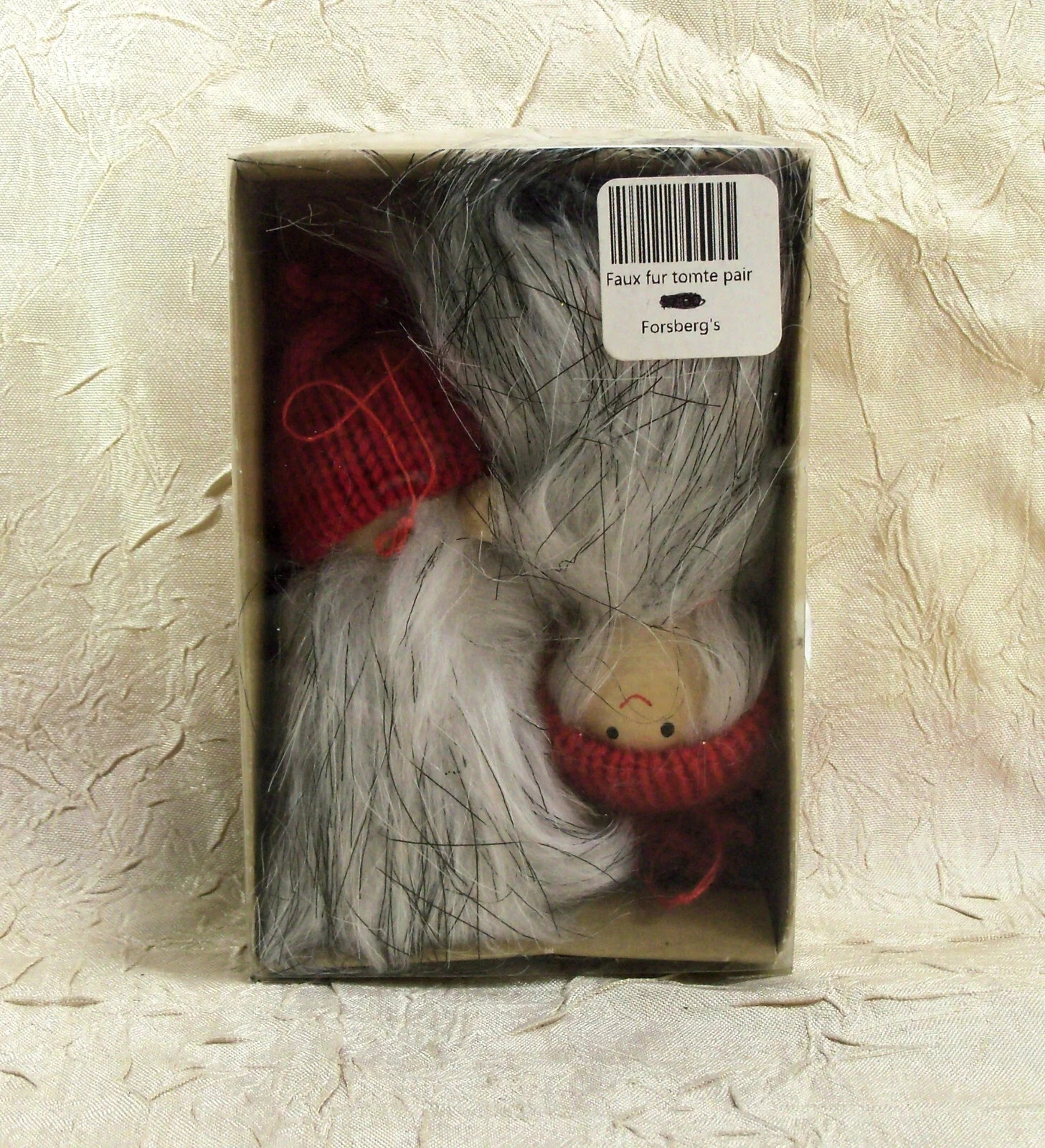 Forsberg's Faux Fur Gnome Tomte Christmas Holiday Ornaments Pair New