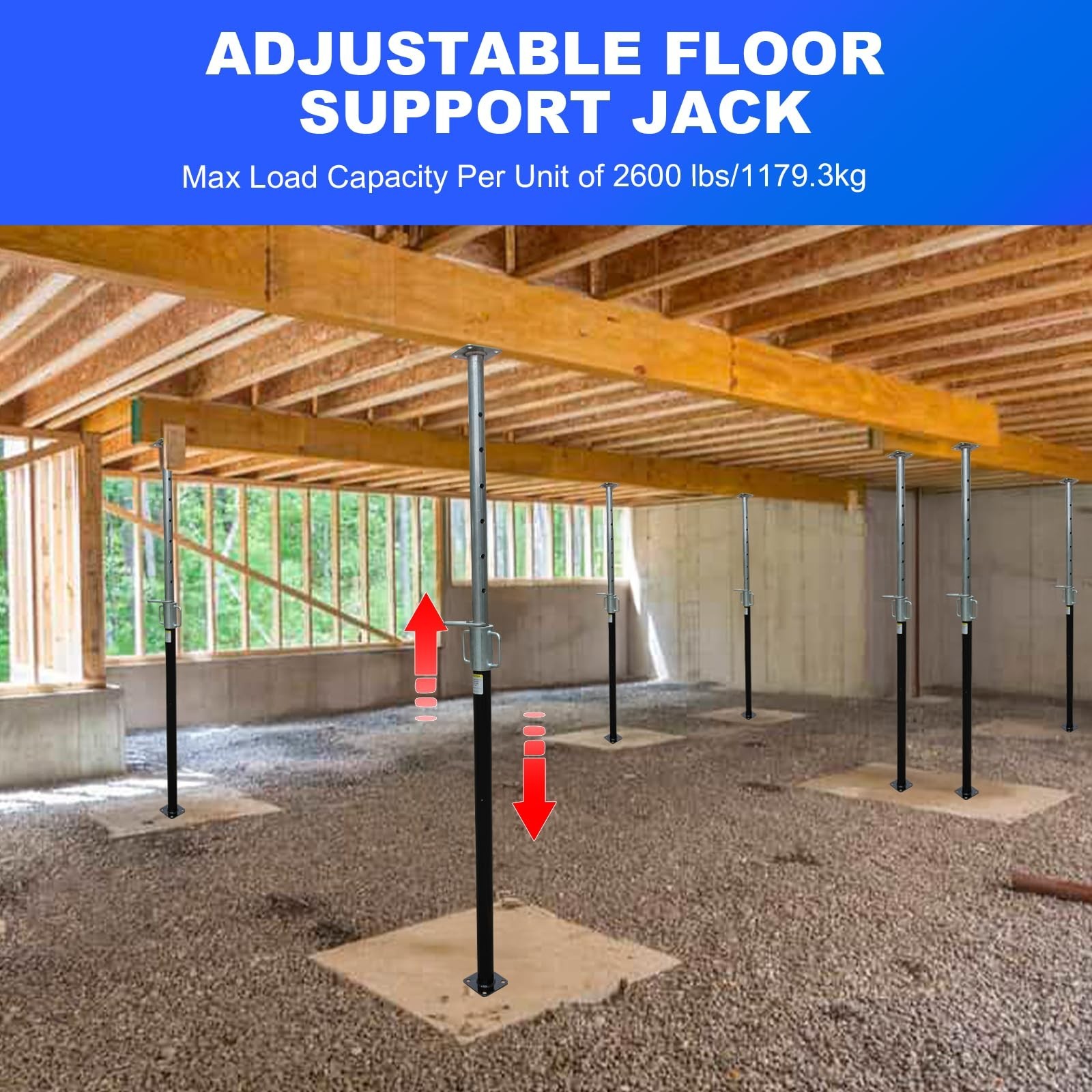 2 Pack House Floor Jack,Adjustable Support Beam Basement Jack, 55"-94" Height...