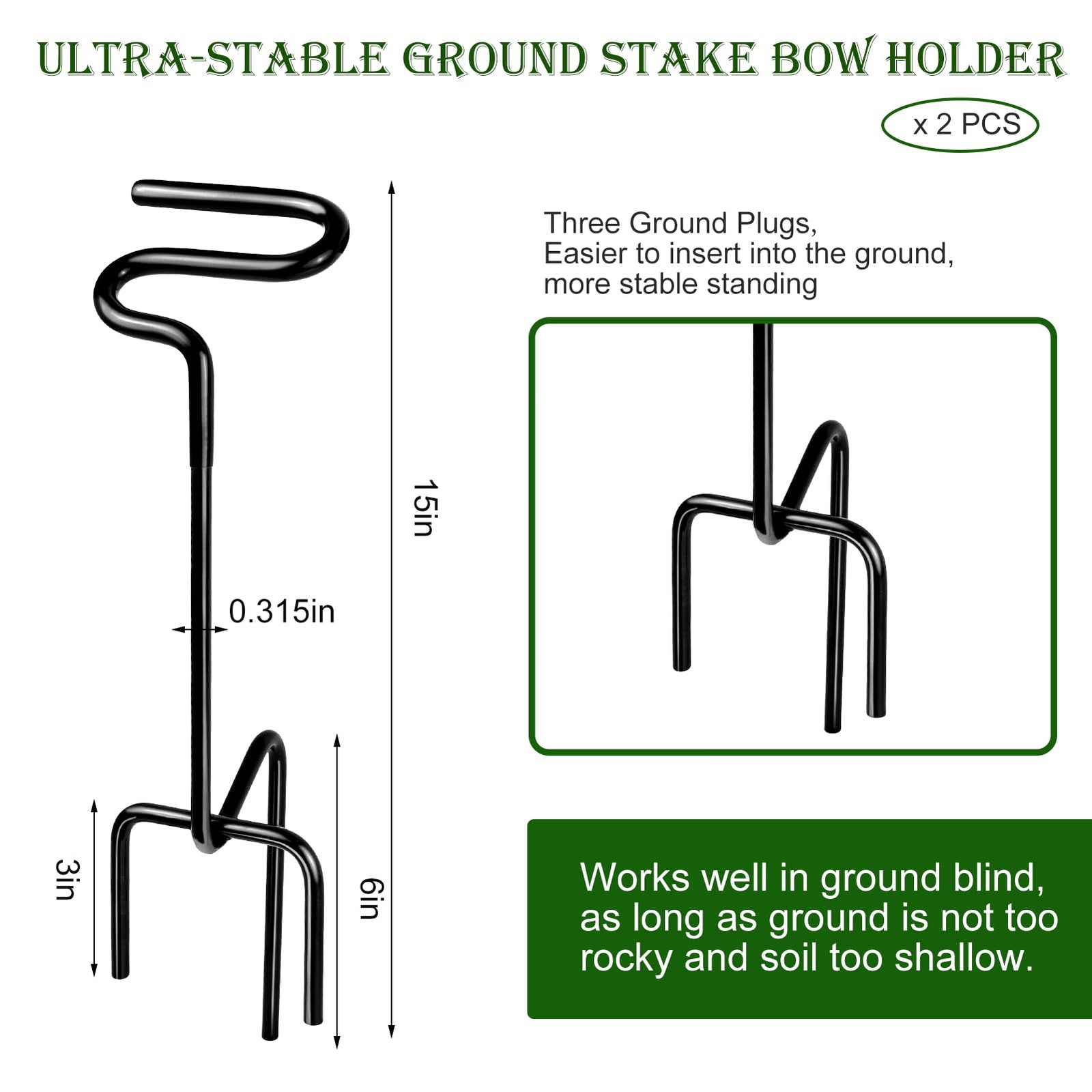 Ground Blind Bow Holder with Rubber Coated, Rustproof Hunting Compound Bow Holde