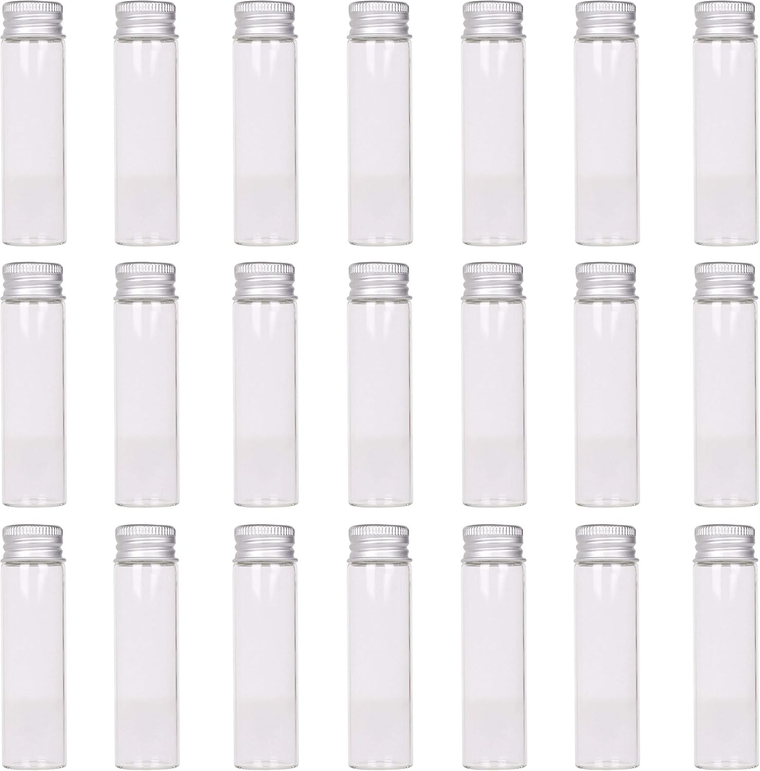 24 Glass Small Bottles 20Ml Mini Jars with Screwed Metal Lids Clear Tiny Vials A