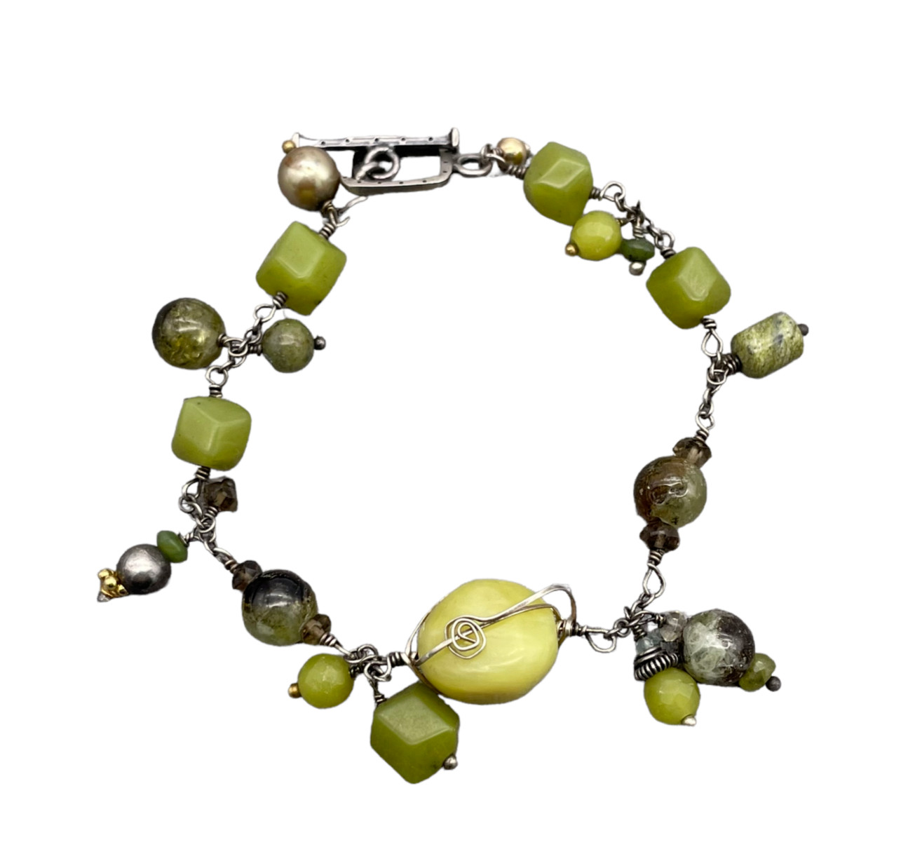 Artisan Faceted Beaded Gemstone Wire Link Chain Bracelet