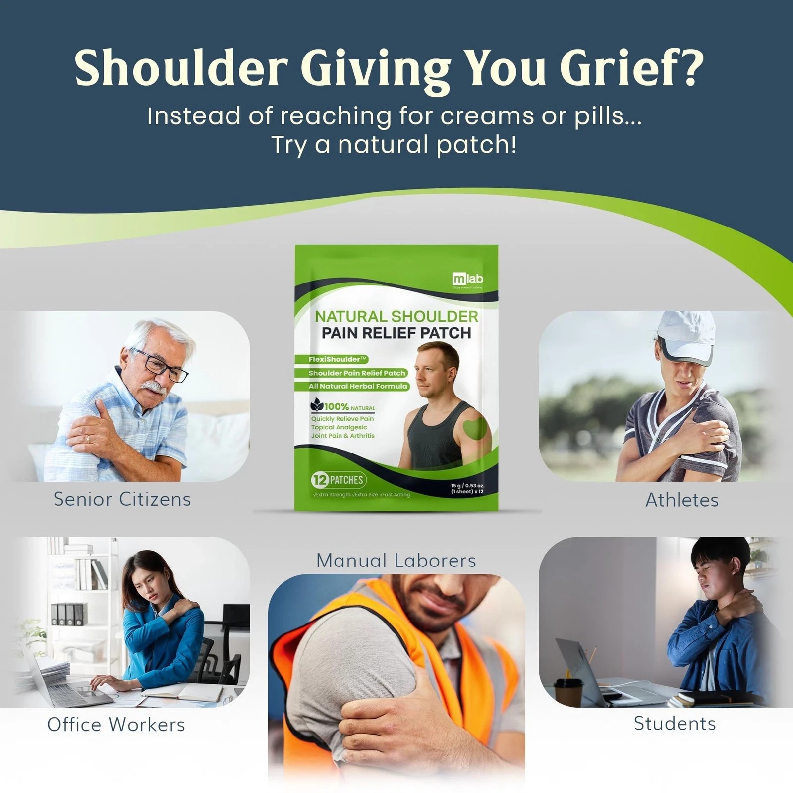 FlexiShoulder Natural Shoulder Relief Patch - Transdermal Herbal Warming Patches