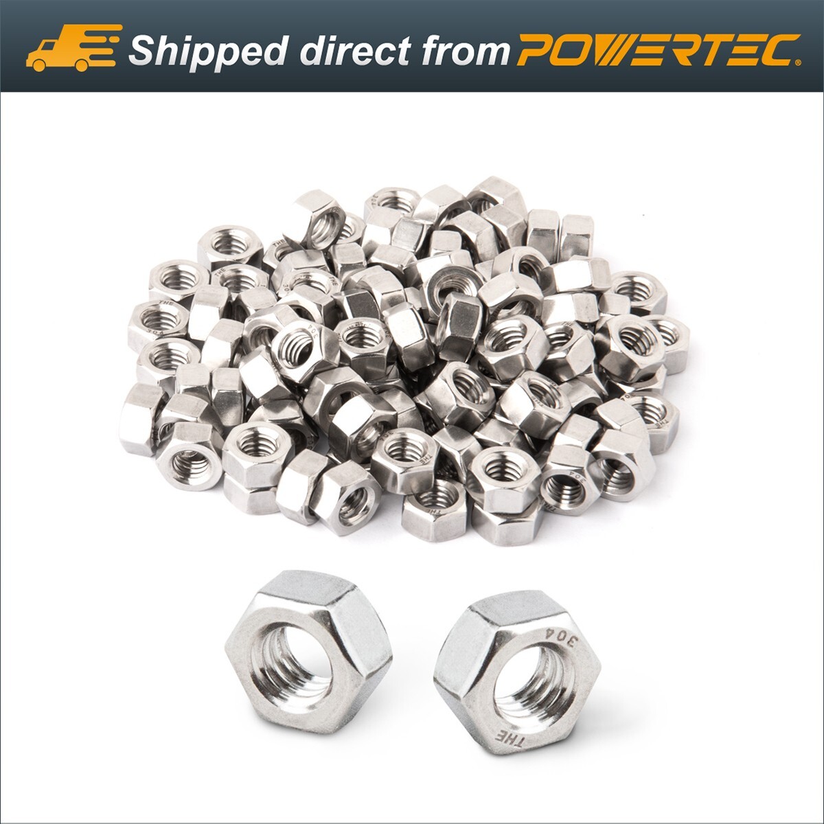 POWERTEC 5/16"-18 Hex Nut | 18-8 304 Stainless Steel-100 Pack (QLN1105)