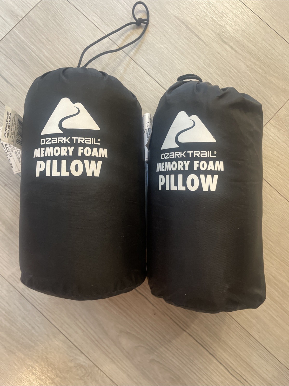 (2 pack) Ozark Trail Memory Foam Camping Pillow, Adult Use, Dark Grey color.