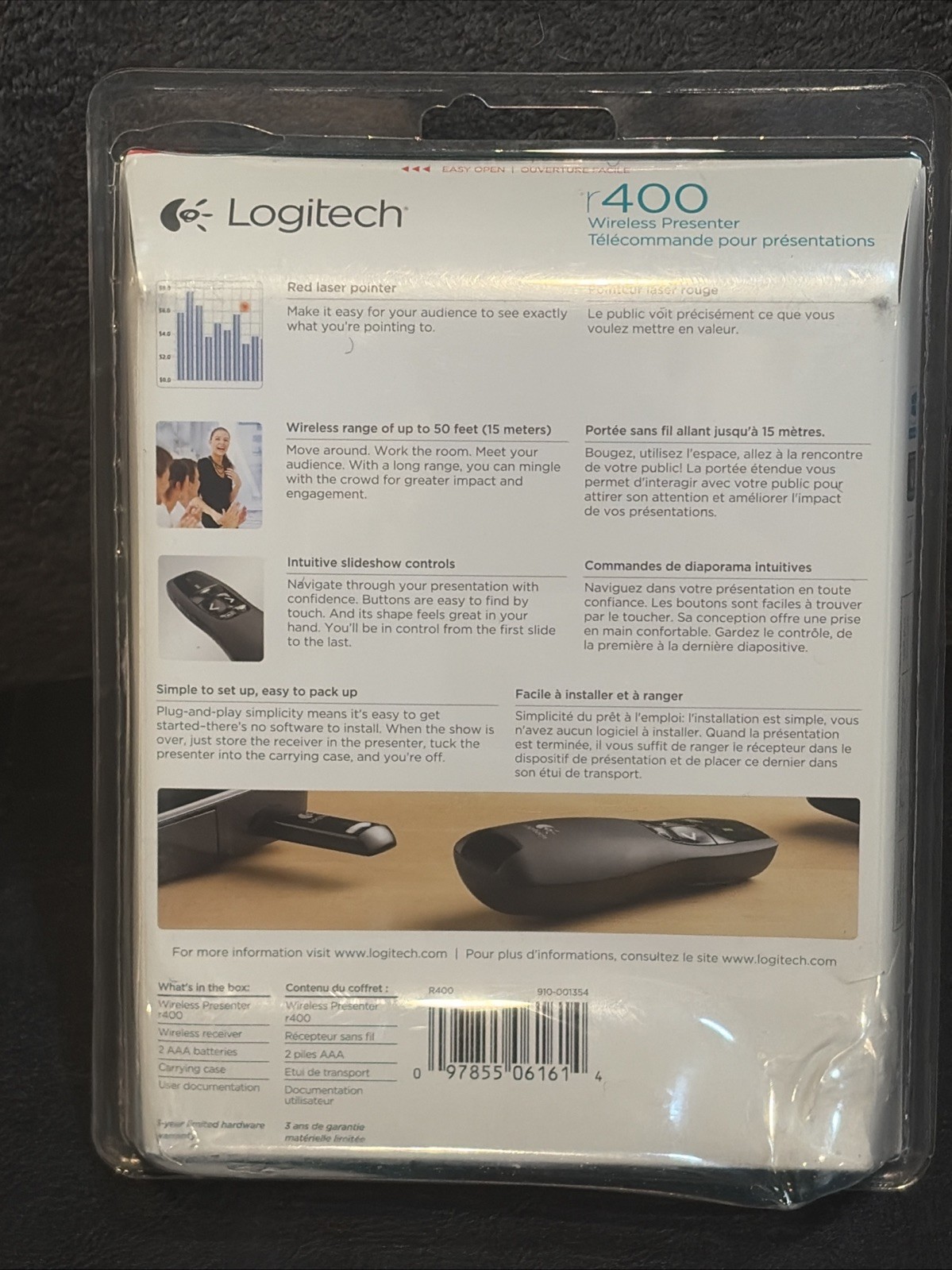 Logitech R400 Wireless Presenter USB-A PowerPoint Clicker with Laser Pointer Bla