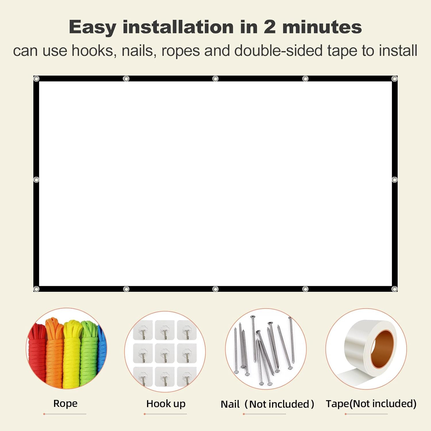 Projector Screen 200 Inch, Large 4K HD 16:9 Foldable Portable