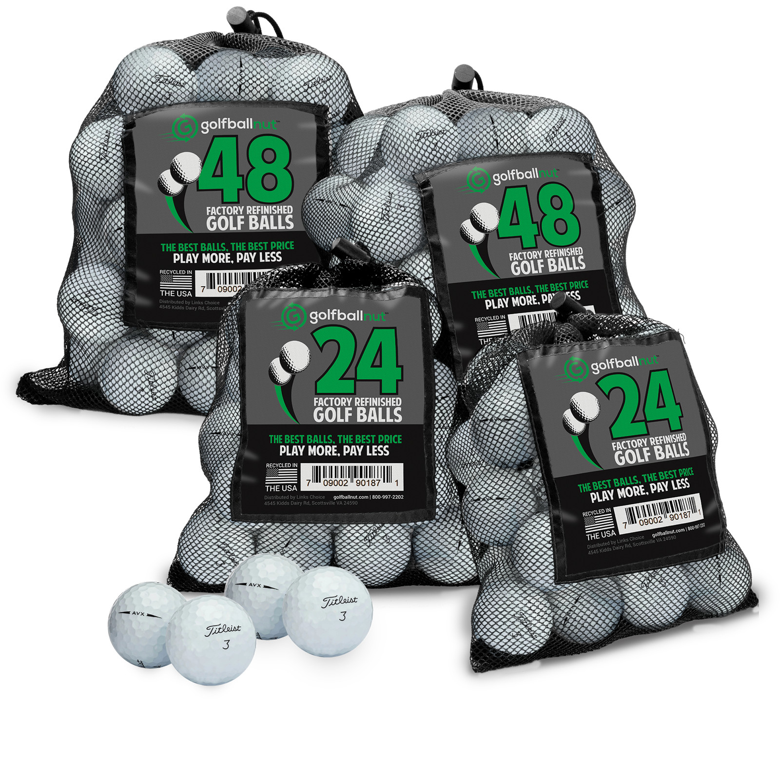 Golf Ball Nut Used Titleist AVX Refinished Mint Grade Golf Balls w/ Mesh Bag