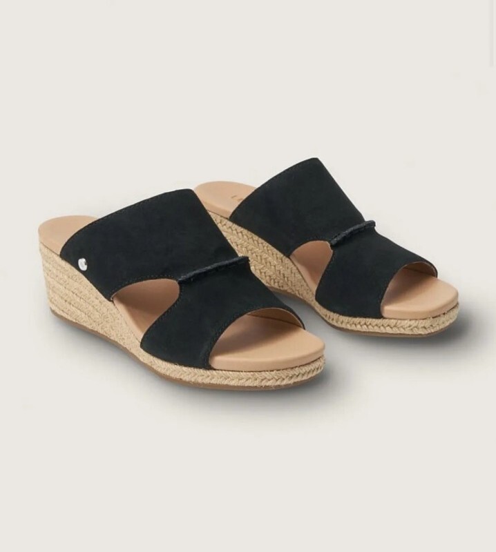 Ugg Women's Eirene Black Espadrilles Wedge Slide Sandal Size 6