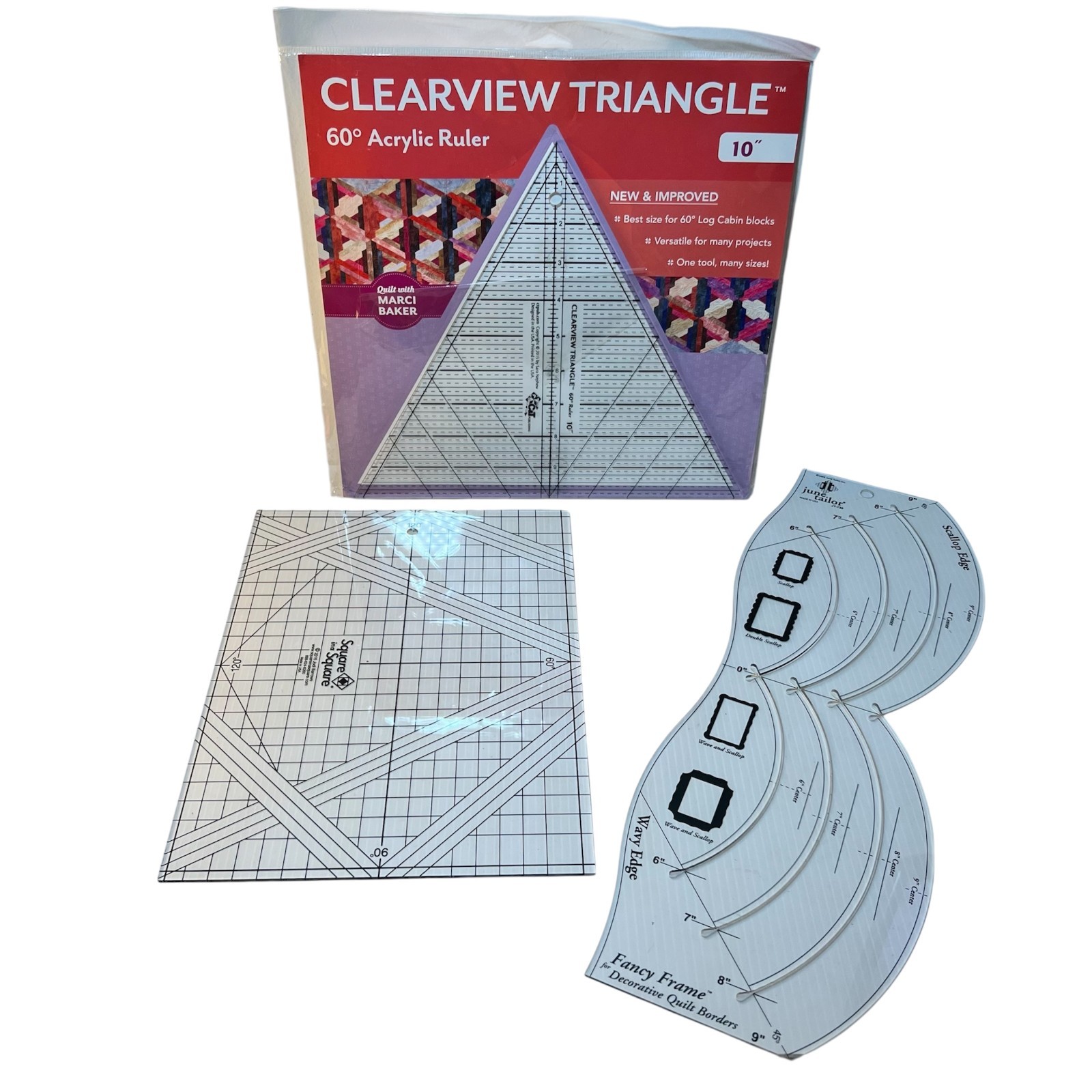 Set of 3 Clear Sewing Rulers Square J Barrows Clearview Triangle J Tailor Fancy