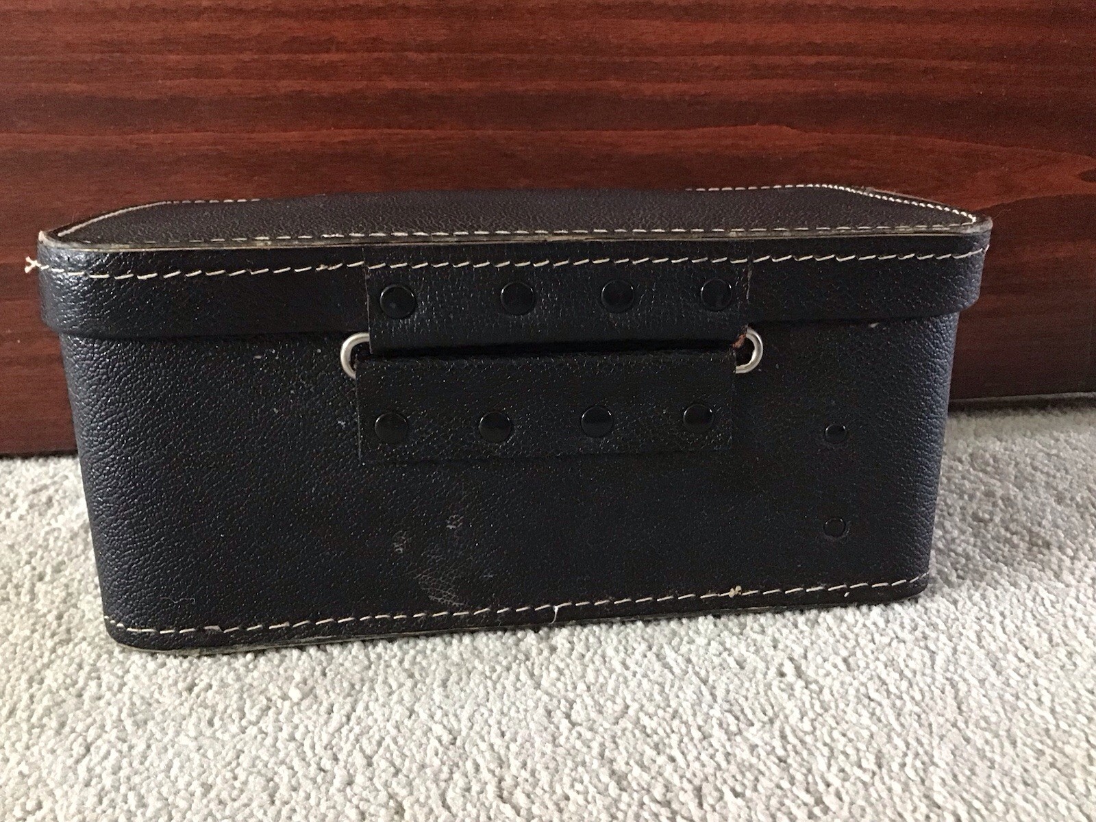 Vintage Black Leather Hardcase Microscope Case with Red Corduroy Felt Interior