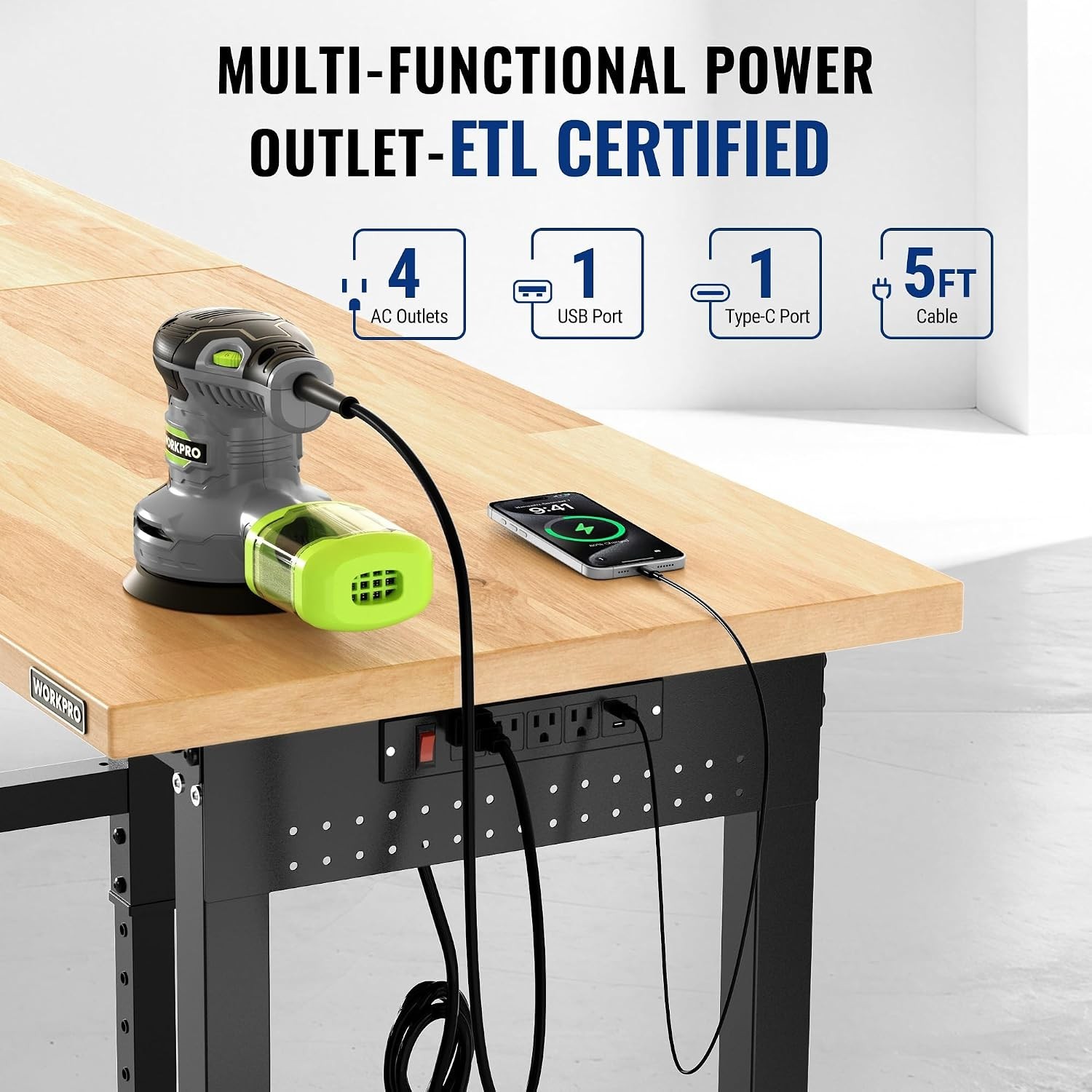 Industrial 96" Adjustable Workbench with Pegboard Organization & Power Access