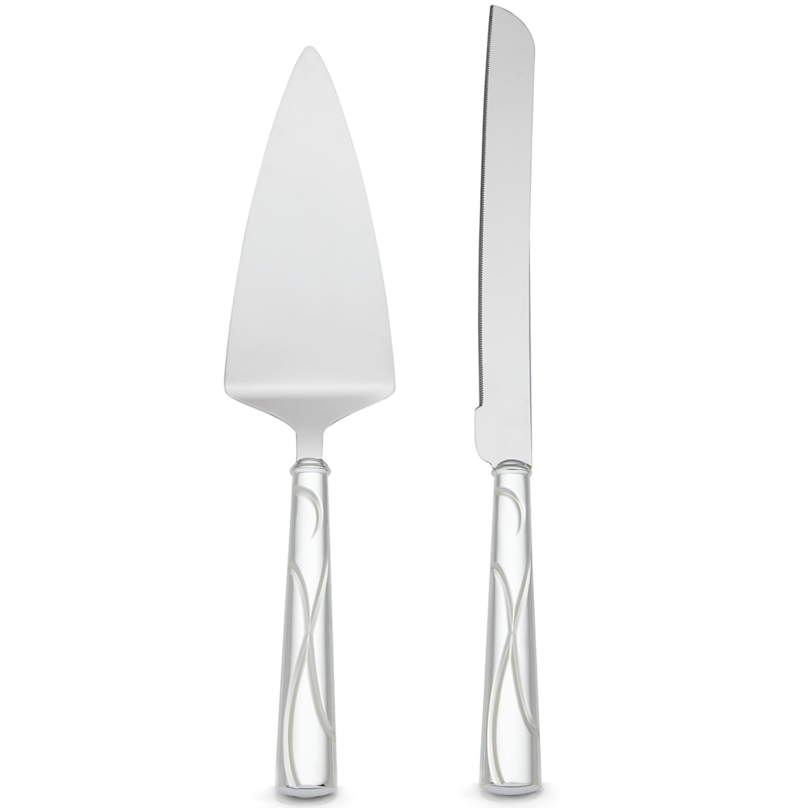 Cake Knife & Server Adorn Set, Silver