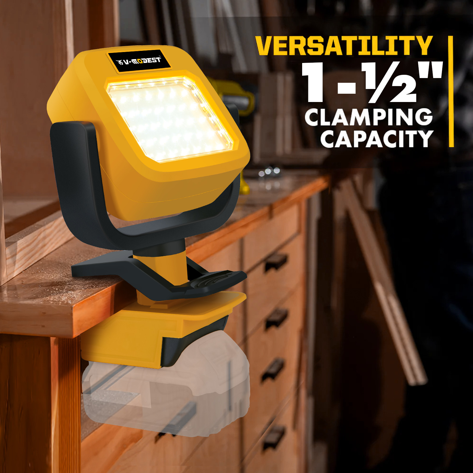 Cordless Led Work Light For Dewalt 20V Battery Portable Clamp Lamp Flashlight